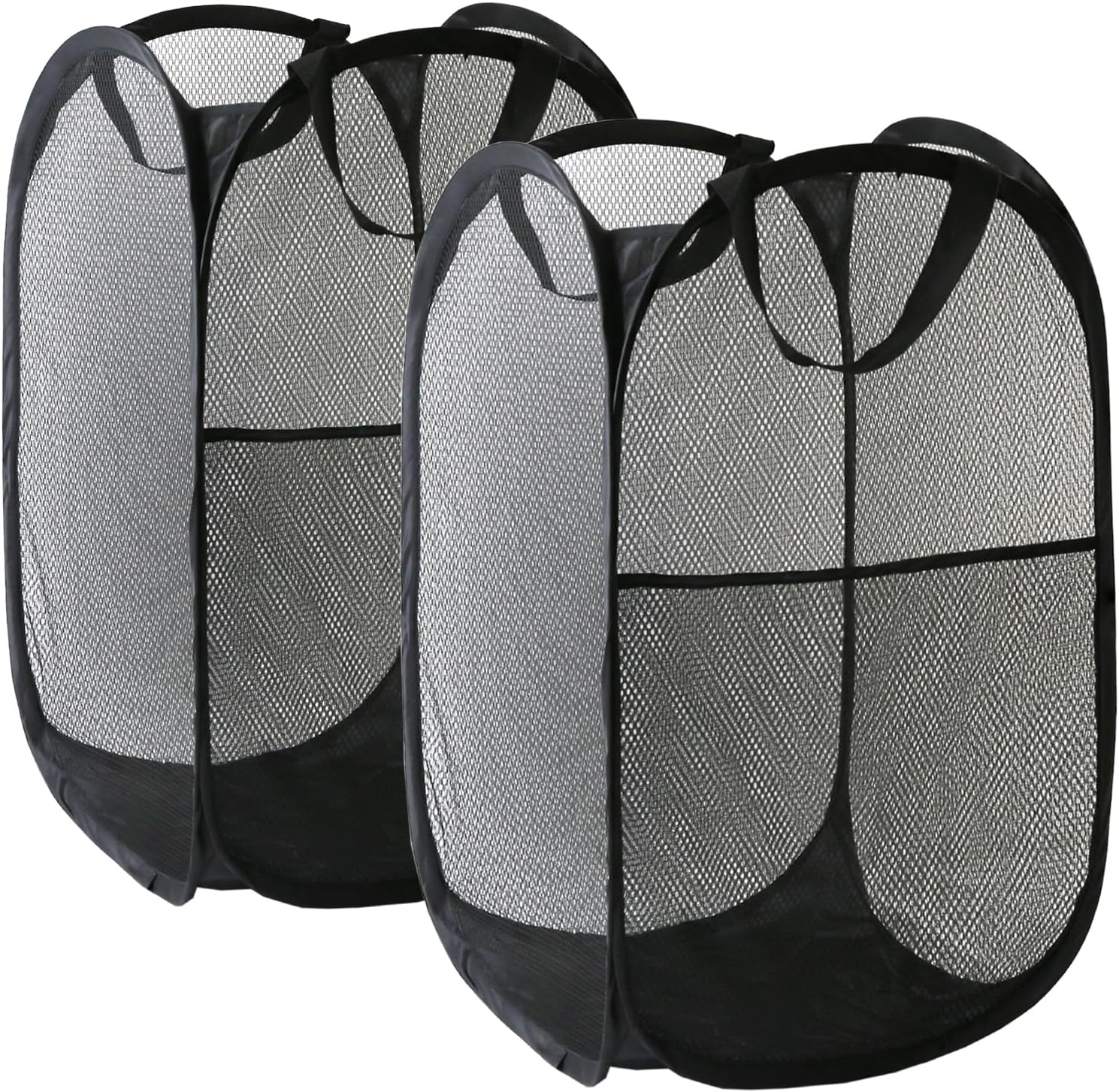 2PCS Collapsible Mesh Laundry Basket, Foldable Dirty Clothes Hamper for Temporary Storage, Pop-Up Basket for Toys, Clothes, and Home Organization, Black
