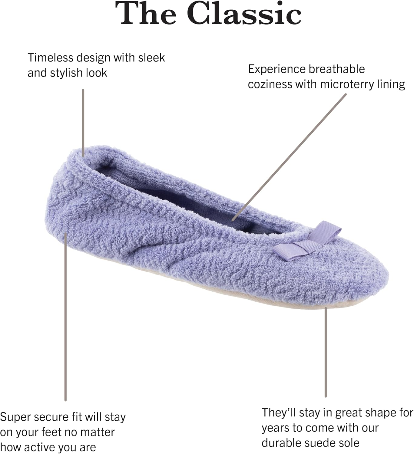 Isotoner Women&rsquo;S Chevron Microterry Ballerina Slippers image number 5