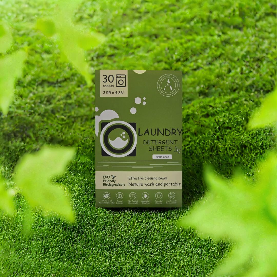 Nature Wash Laundry Sheets Eco-Friendly Ultra Concentrated Detergent Biodegradable Plastic-Free Packaging (30 Washes Fresh Linen Scent) image number 3