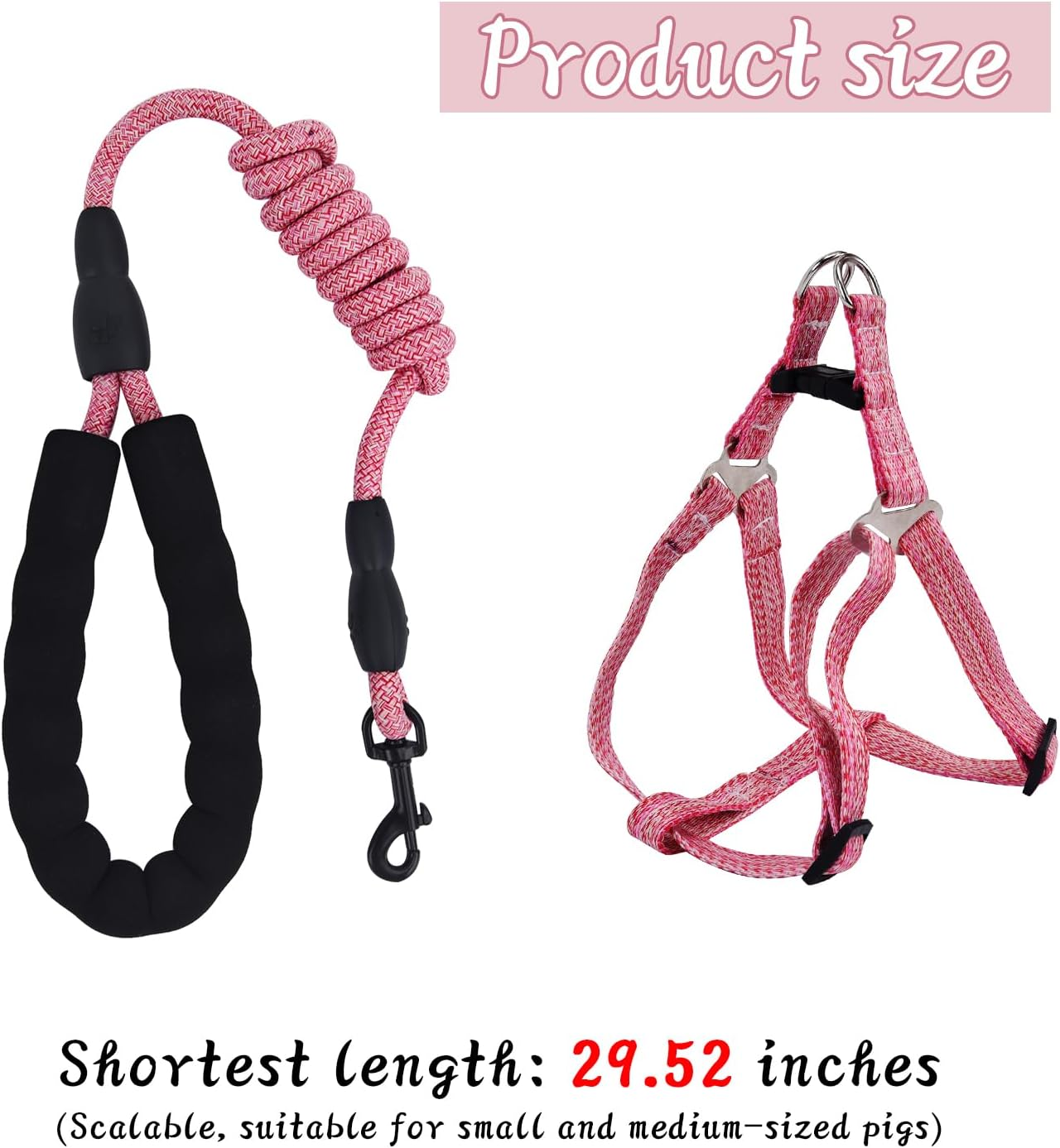 Mini Pig Harness, Adjustable Small Pig Harness with Leash Infinity Style Lead and Soft Foam Handle for Small to Medium Pet Pigs Walking Training Jogging（Pink） image number 4