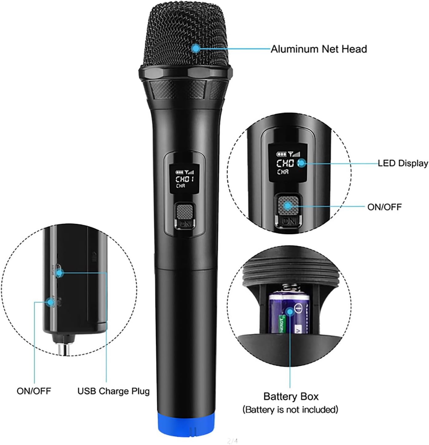 Wireless Microphone Ferbuee Dual Professional Cordless Dynamic Mic Handheld Microphone System for Amplifier, PA System, Karaoke, Meeting, Party, Church, DJ, Wedding, 100Ft image number 6