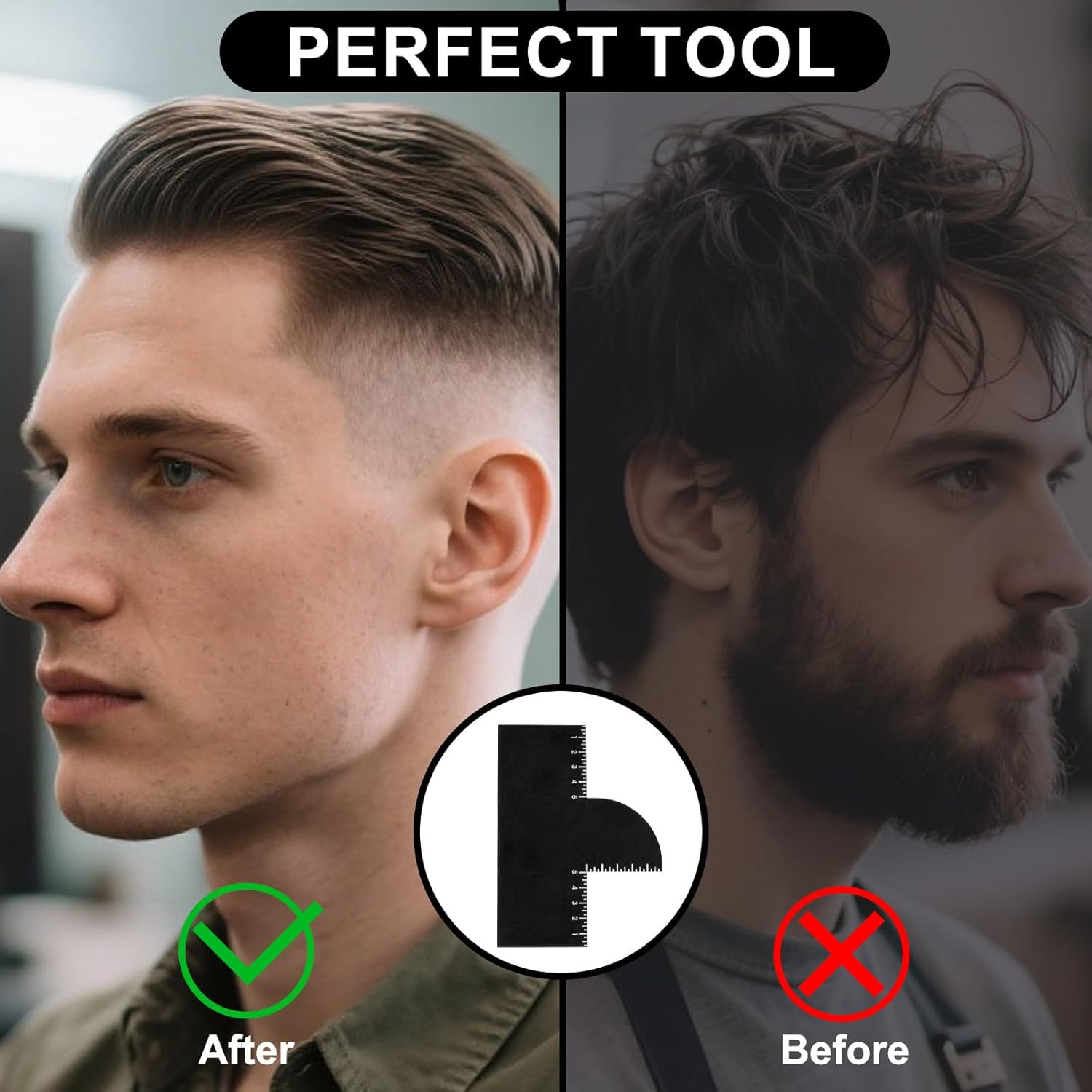 Gosknor Enhancement Card for Barbers with Measurement Indicators, Reusable Hairline Shaping Tool and Color Spray Edge Line up Tool for Barber Accessories image number 1