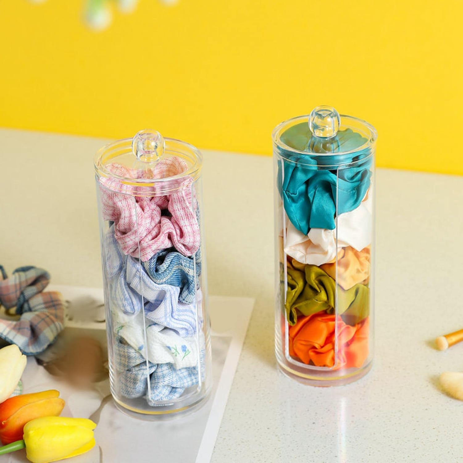 Colaxi Acrylic Scrunchie Holder Stand Organizer with Lid Women Girl Accessories, 2 Packs image number 4