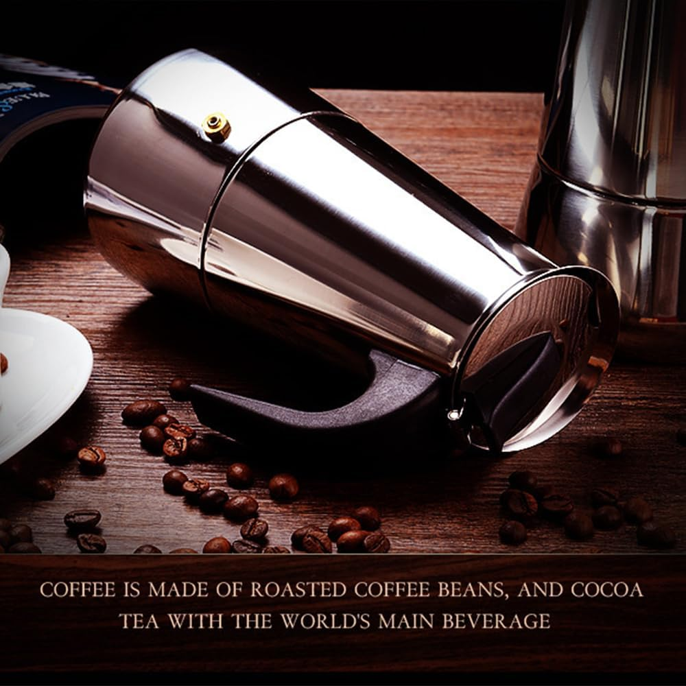 Portable Maker Pot for Induction Cooktops,Espresso Maker 100Ml,Moka Pot with Coffee Percolator Design,Stainless Steel Stove Top Coffee Maker for Camping or Home Use,Coffee Maker Stovetop(2 Cup) image number 6