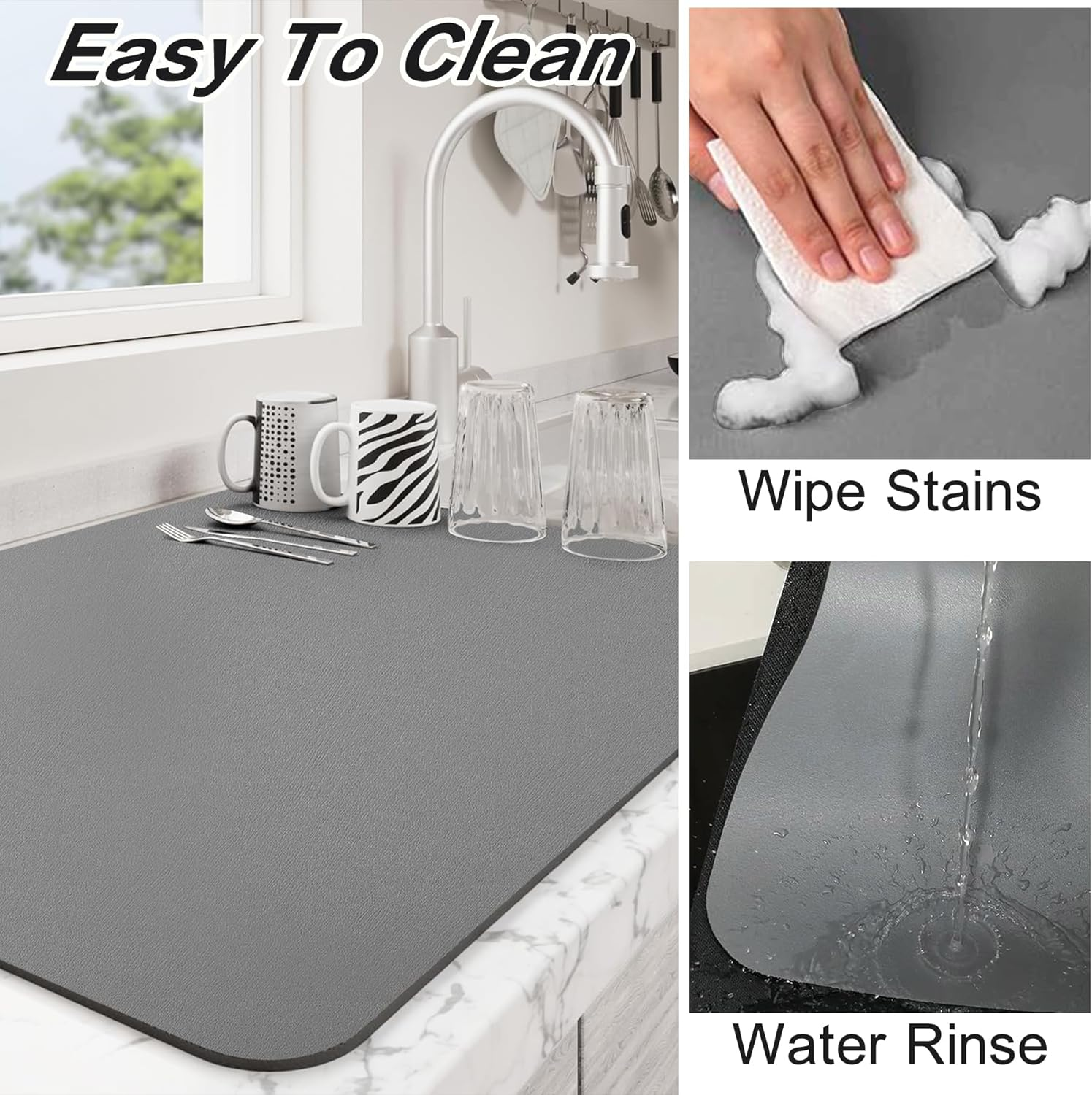 Coffee Mat, Rubber Absorbent Drying Mat for Kitchen Counter Bar Accessories, Foldable Hide Stain Pad Fit under Coffee Maker Coffee Machine Dish Rack (Grey, 40X60Cm) image number 5