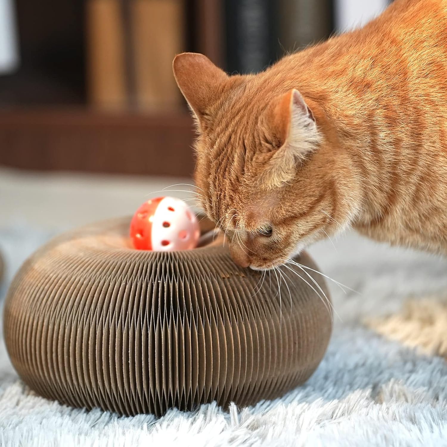 Magnetic Cat Ball Track Toy - Deformable Scratching Board with Bell Ball, Interactive Exercise Toy for Indoor Kittens, Durable Corrugated Paper Design (1Pcs, Pink Cat Paw) image number 1