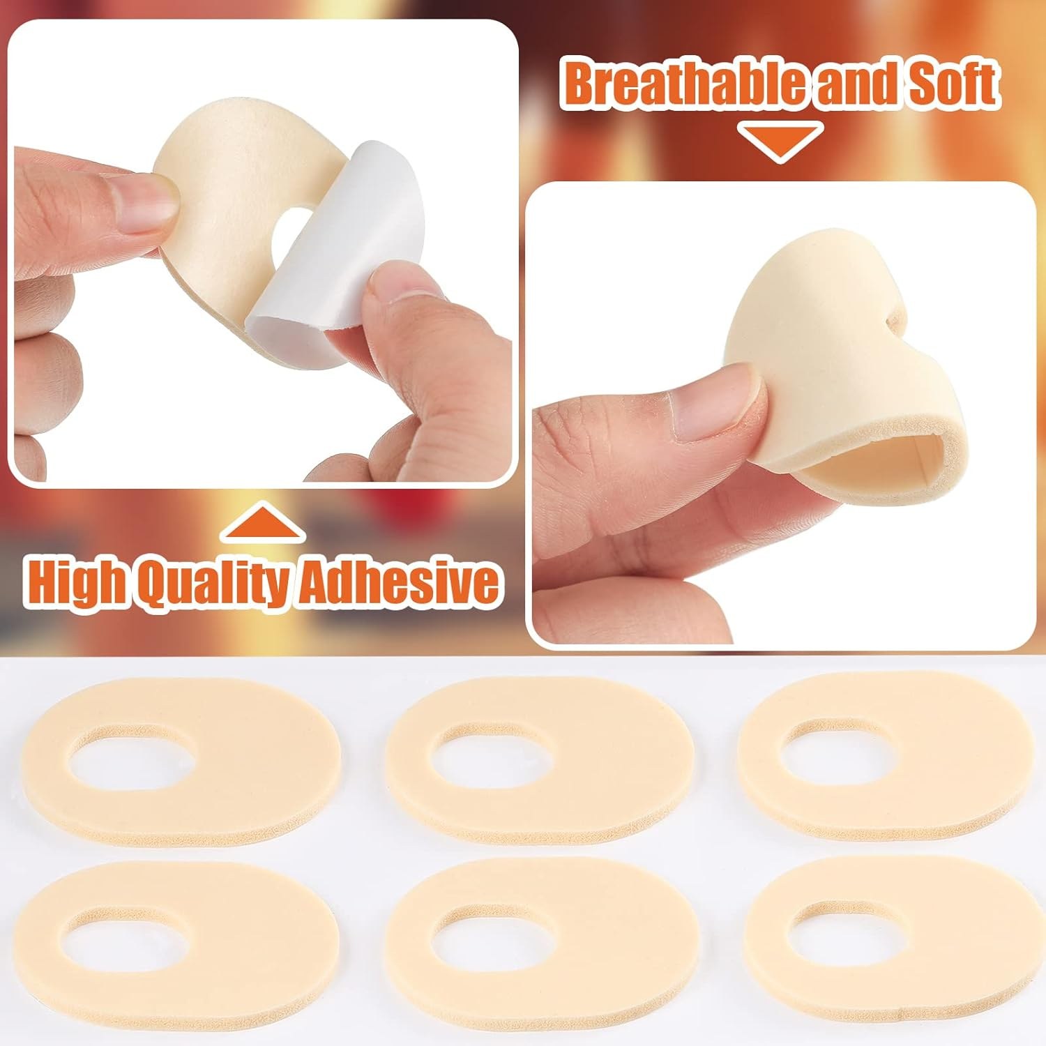 Nuanchu 72 Count Soft Foam Callus Cushions Oval Corn Cushion Self Stick Adhesive Foot Care Pads Waterproof Corn Protectors for Feet Women Men, Beige - Beige image number 4