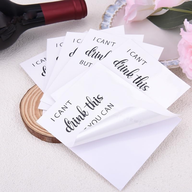 I Can'T Drink This but You Can Pregnancy Announcement Wine Labels Funny Baby Announcement Gifts for Family New Dad Grandparetns Friends Wine Bottle Stickers (Set of 6) image number 3