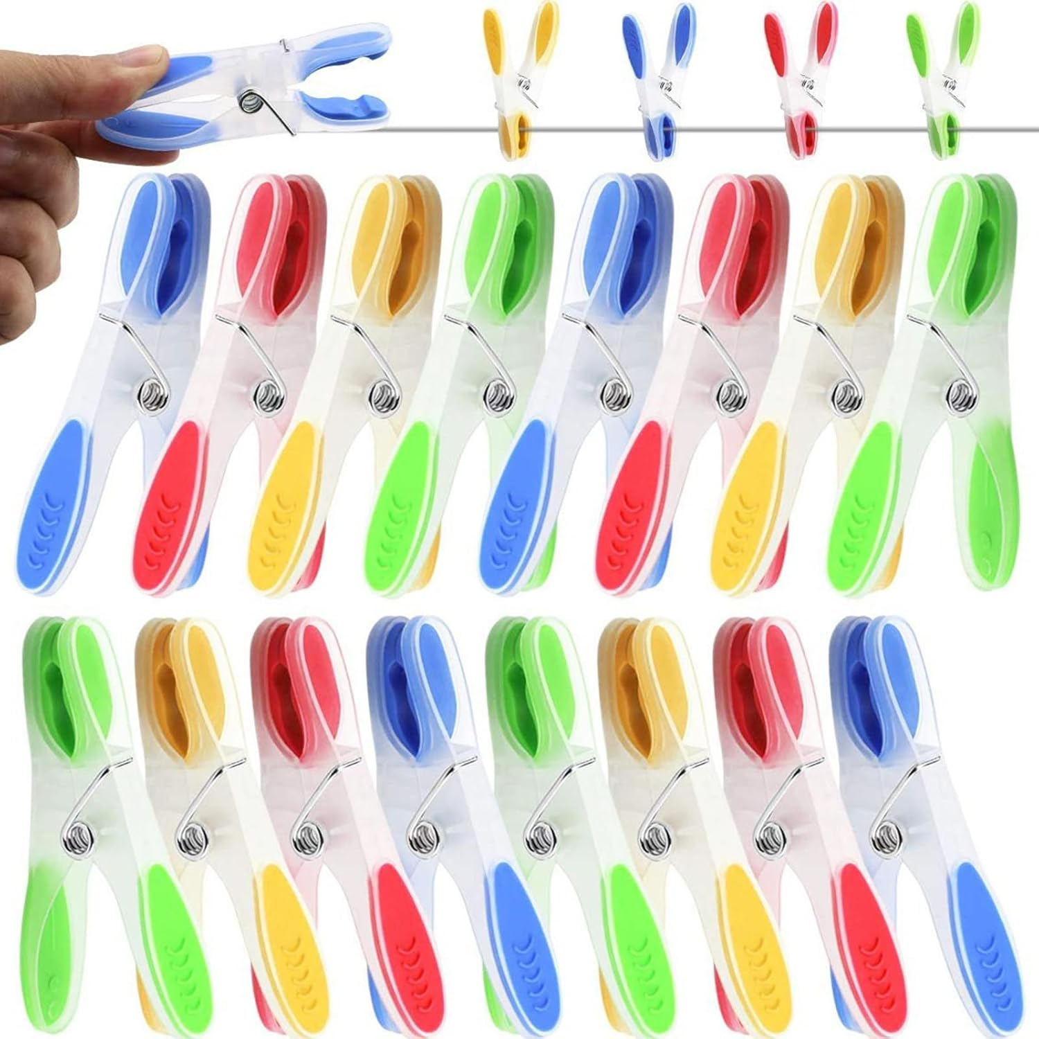 Strong Non-Slip Wide Open Plastic Clothes Clips,Non-Slip Clothespins,Plastic Clothes Pegs Windproof Clothespin, Socks Clips, Mini Clothespins 24 Pack (Style 1) image number 1