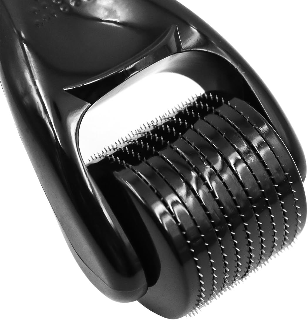 Alnicov 2 Pcs 0.5 Mm Derma Roller for Microneedling Beard Growth for Scars Wrinkles Hair Loss with 540 Stainless Steel Micro Needles Hair Care for Men Women (Black)