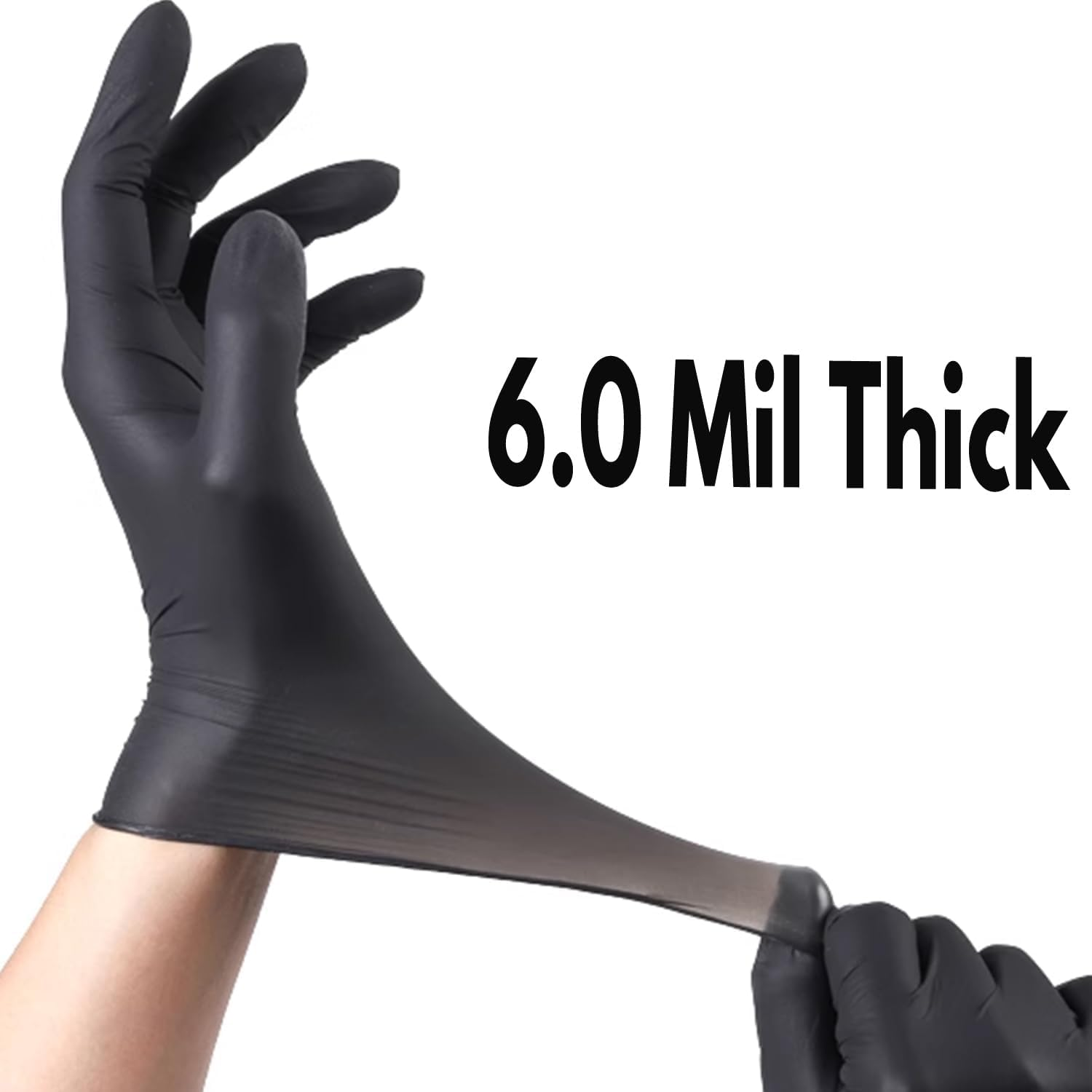 COZY CORE Black Nitrile Gloves,6.0 Mil, 100 Pcs Quality Stretch Nitrile Chemical Resistant Medical Cooking Cleaning Disposable Black Gloves image number 6