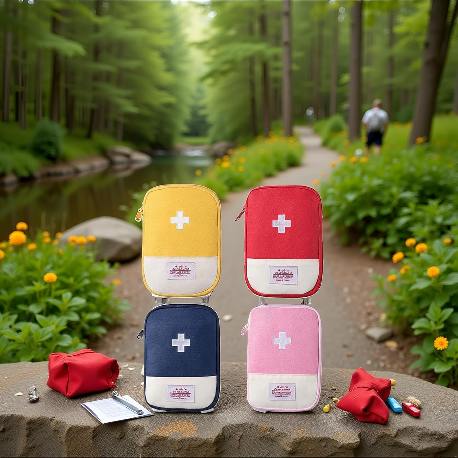 4Pcs Empty Travel Mini First Aid Pouch, Portable Outdoor First Aid Medical Rescue Bag Multi-Function Emergency Medicine Storage Organizer Bag Health and Household Supplies (Small) image number 4