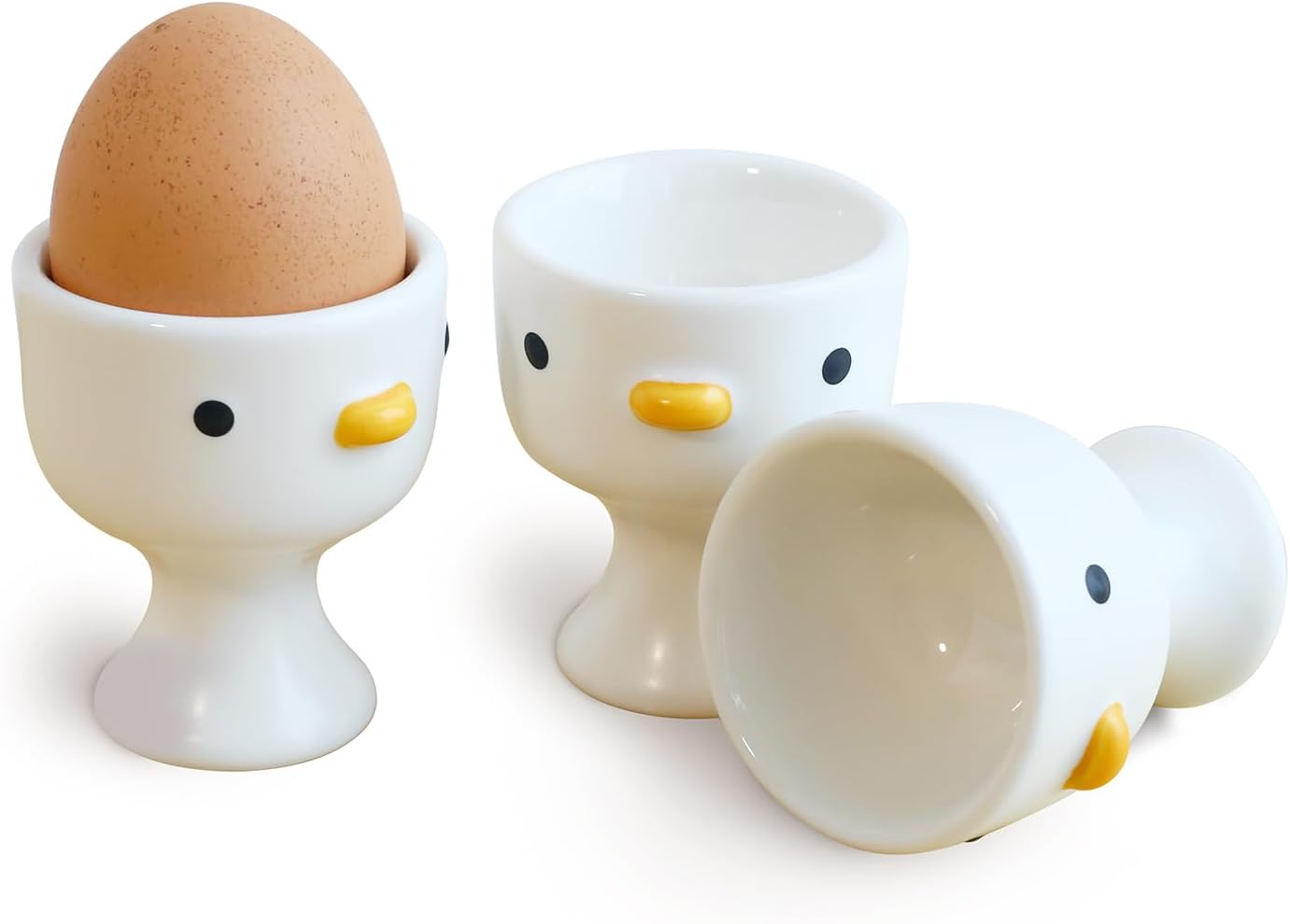 PURROOM Funny Duck Egg Cup, Cute Chick Egg Cups Gift Set of 3, Handmade Glaze Safety Ceramics Soft Boiled Egg Holder, Breakfast Kitchen Cooking. image number 4