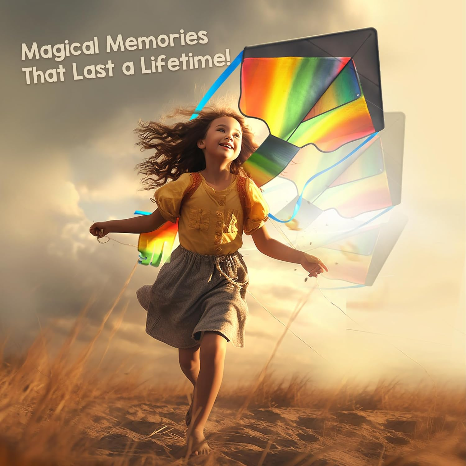 42-Inch Rainbow Kites for Kids, Kites for Adults Classic Beginner Kite, Outdoor Games for Adults and Family, Educational Toys for Kids, Kites and Flight Toys Party Favour Kids image number 1