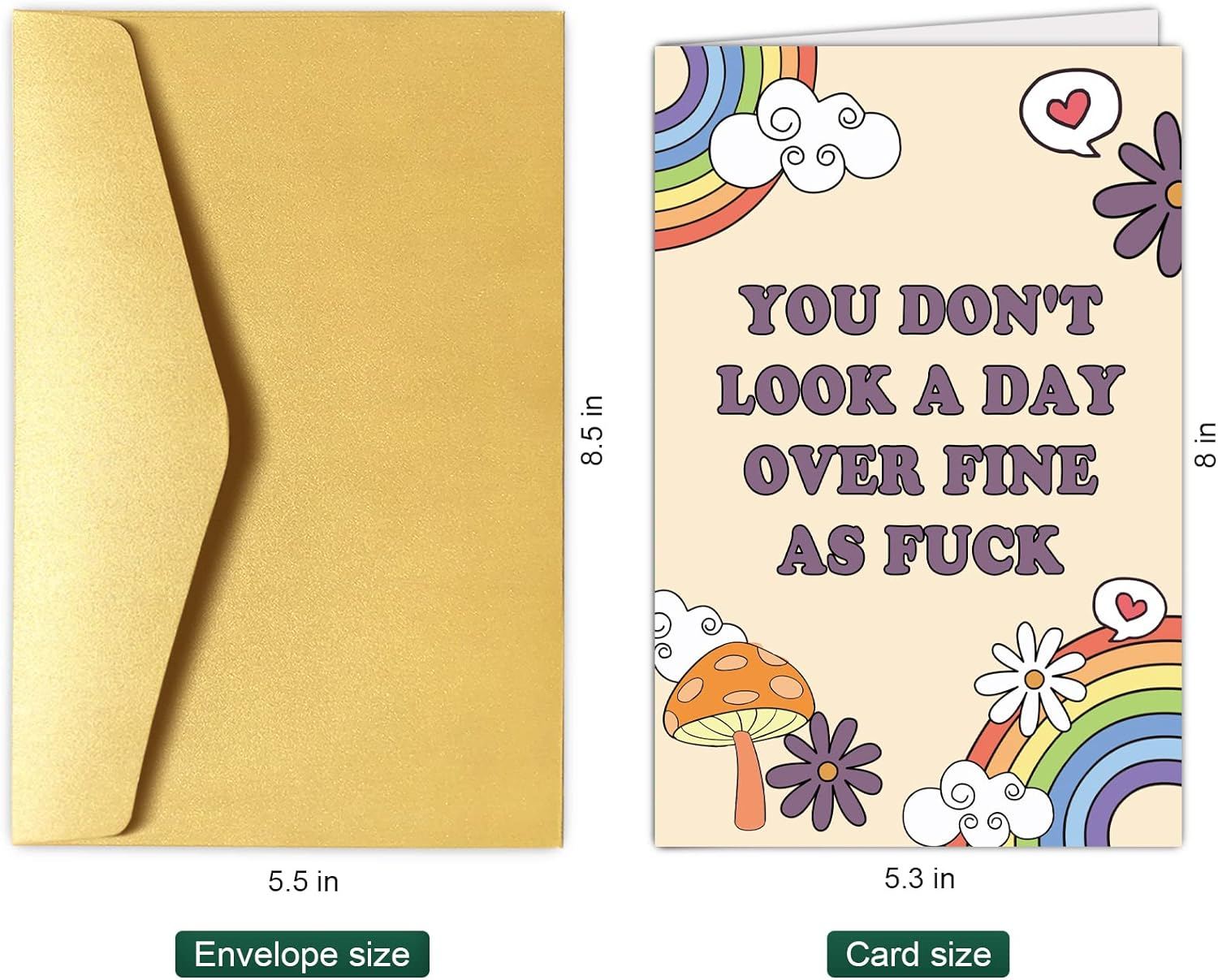 Chenive Funny Birthday Card for Her, Happy Birthday Card for Wife Girlfriend, Rainbows Bday Greeting Card for Friend Bestie, You Don'T Look a Day over Fine as F*Ck, 20.5Cm X 13.5Cm image number 2