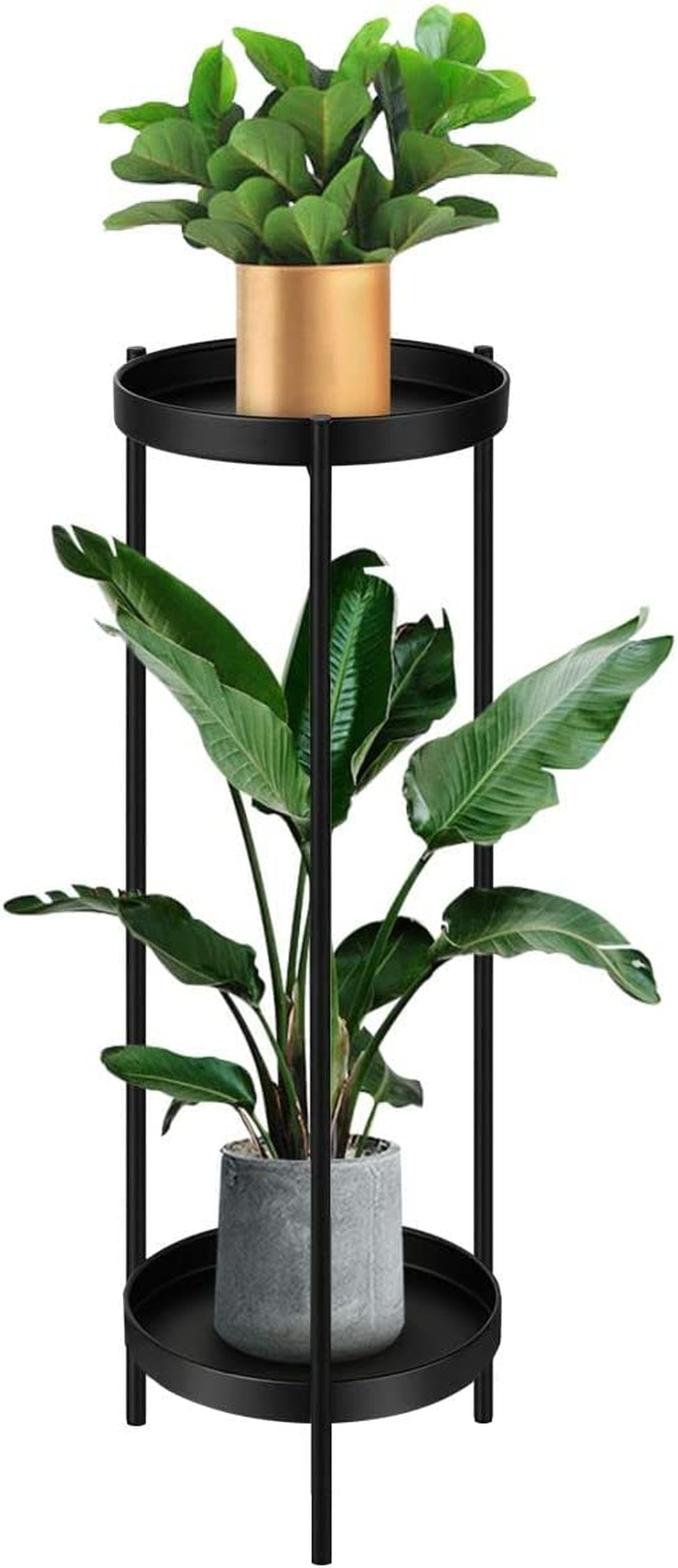 2 Tiers Metal Plant Stand 80CM High Flower Pots Shelf Indoor Outdoor Planter Holder Garden Rack Storage,Black image number 4