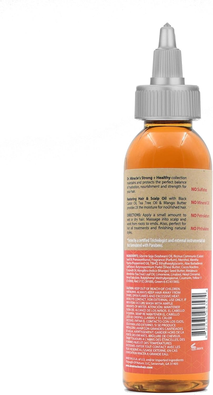 Dr. Miracle'S Strong & Healthy Restoring Hair & Scalp Oil. Contains Black Castor Oil, Tea Tree Oil and Mango Butter Providing 2X More Moisture to Prevent Dry Hair and Scalp. image number 1