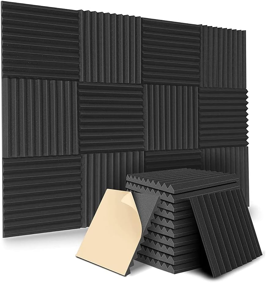 12 Pack Self-Adhesive Acoustic Panels, Sound Proof Foam Panels, High Density Soundproofing Wall Panels for Home(Black)
