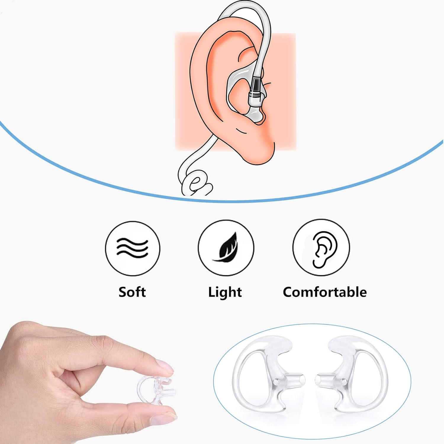 Replacement Earmold Earpiece Earbud Earplug Ear Mold for Walkie Talkie Acoustic Tube Earpiece,Soft Silicone Earmould Replacement Earpiece Insert for Two Way Radio Air Acoustic Headset (Pair of 12) - 5 Pair Medium image number 7
