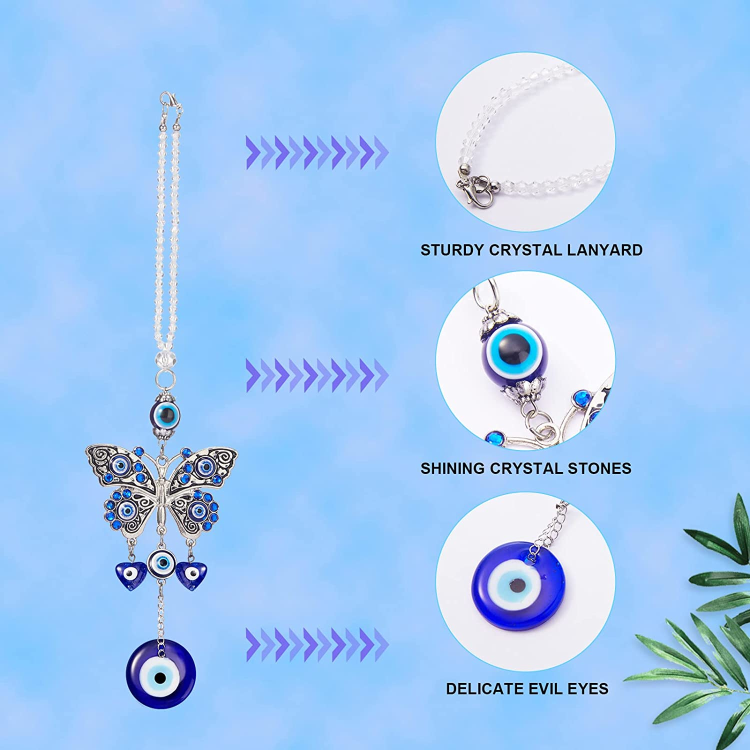 Evil Eye Car Hanging Ornament Evil Blue Eye Charms for Rear View Mirror Beaded Decor Car Accessories Pendent for Window Door Frame Balcony - Blue image number 4