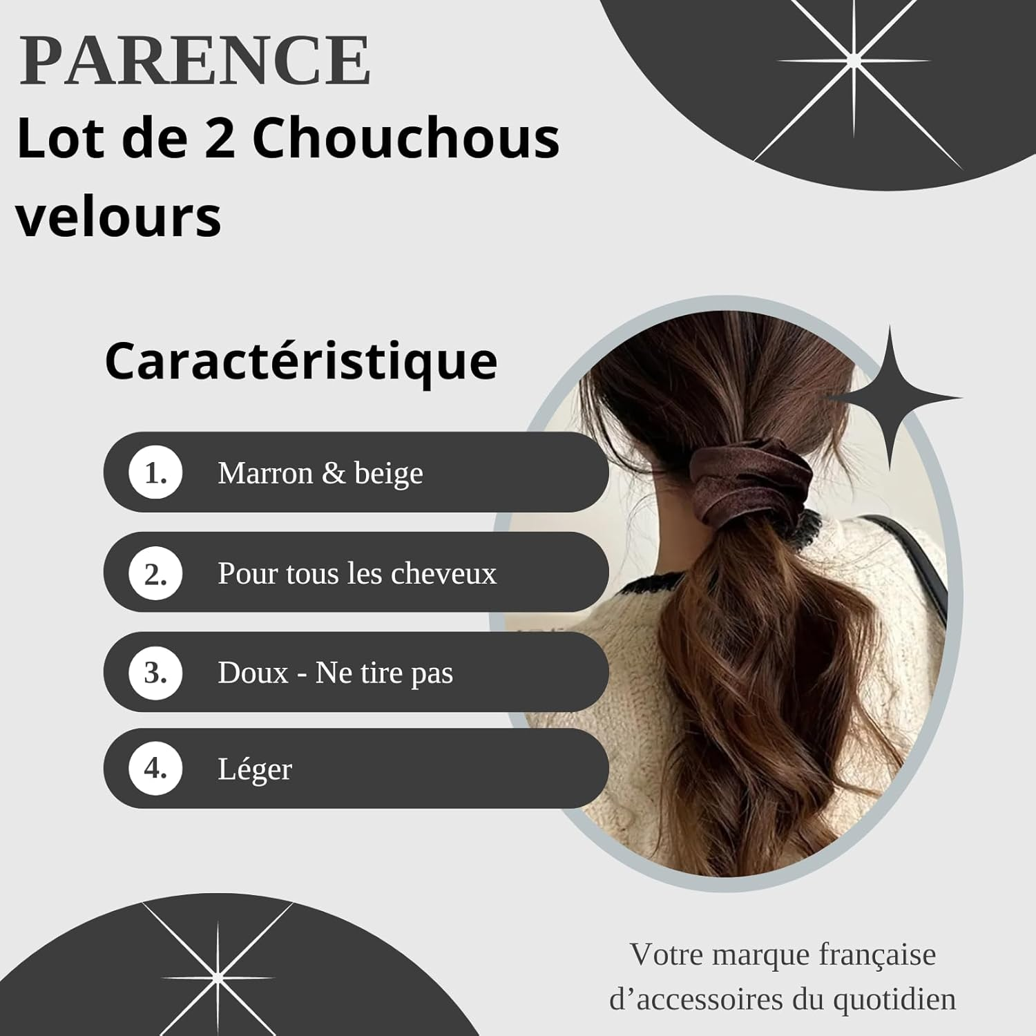 PARENCE. - 2 Pack Velvet Scrunchies - Hair Tie Accessories for Women and Girls - Comfortable Elastic Versatile Stretchy image number 1