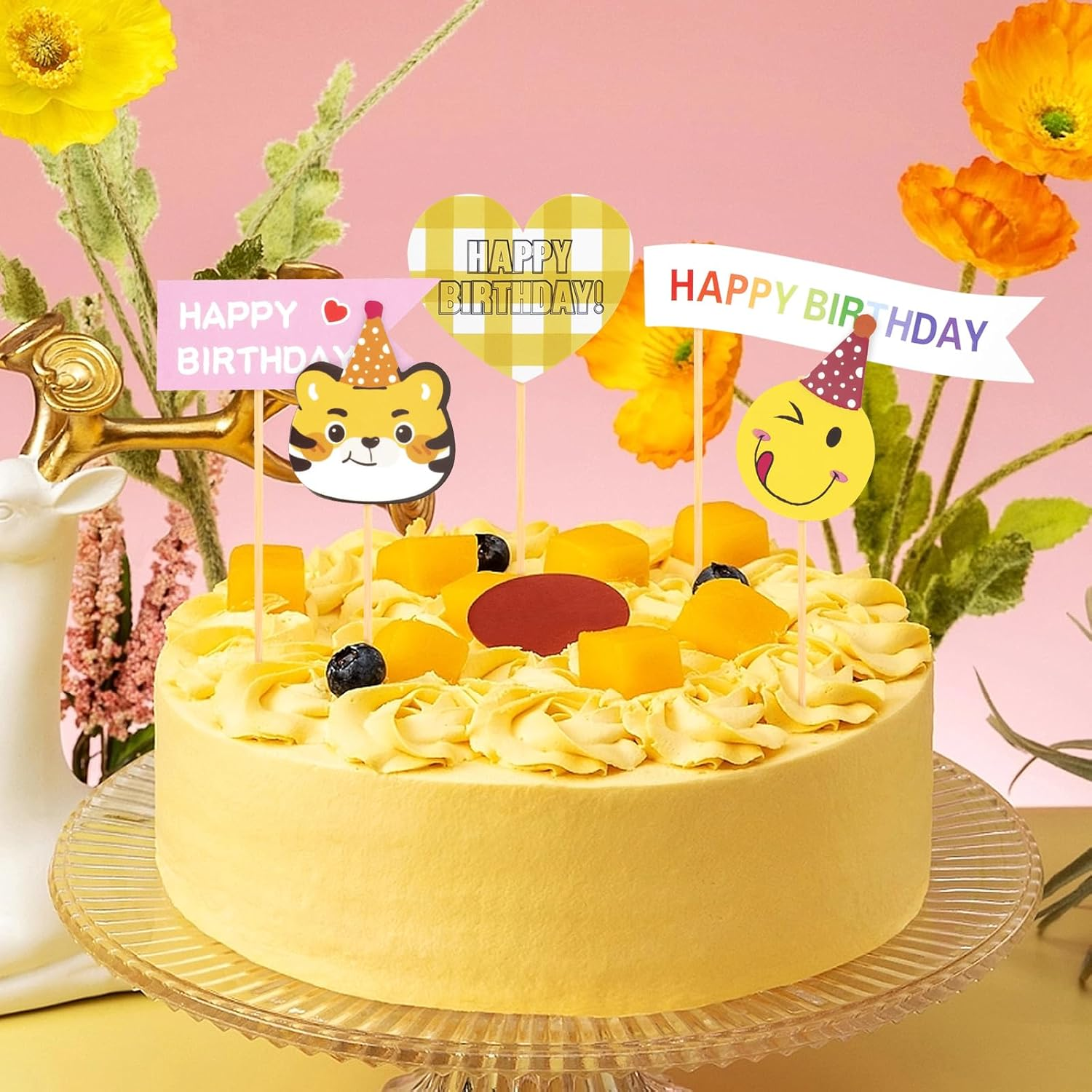 Hannafires 100PCS Colorful Cake & Cocktail Toppers &ndash; Smiley Face Party Picks with Bear Candles, Cloud Hats & Mini Decorations for Birthday Cakes & Dessert Tables image number 4