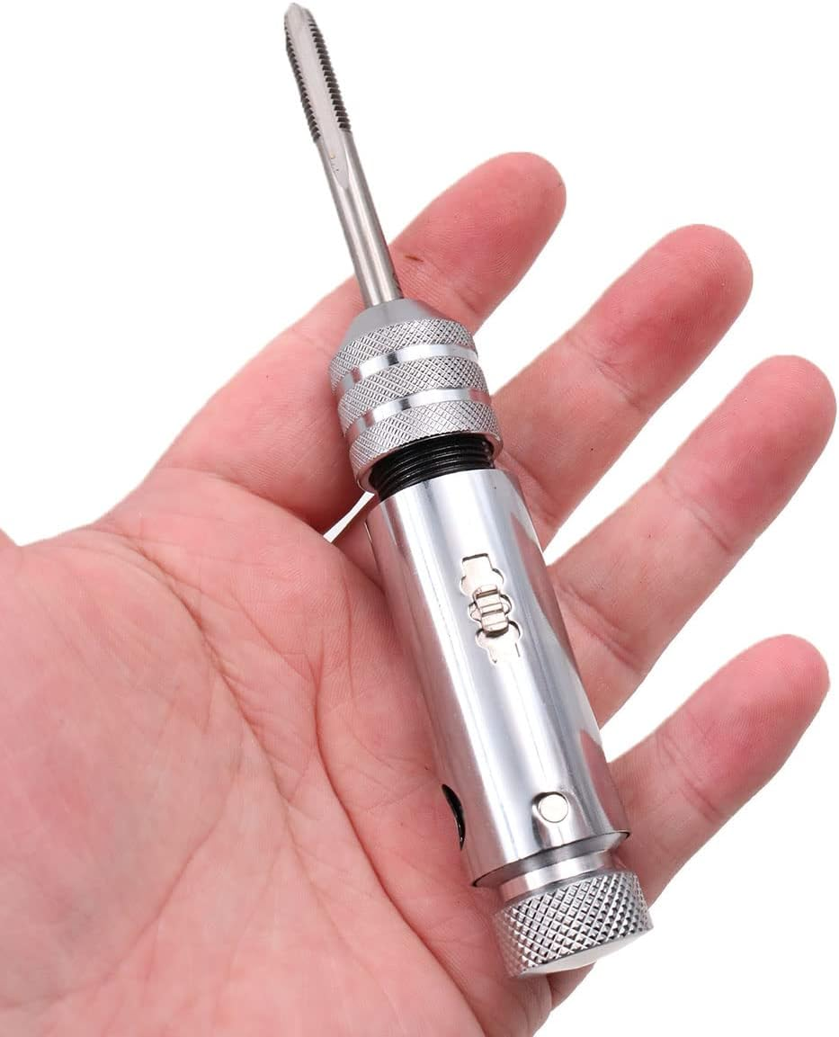 ZONADA Adjustable Size M3 M4 M5 M6 M8 Hand Screw Thread Tapping Tool Chrome Plated Steel T-Handle Reversible Ratchet Wrench Tap Threading Tool image number 4
