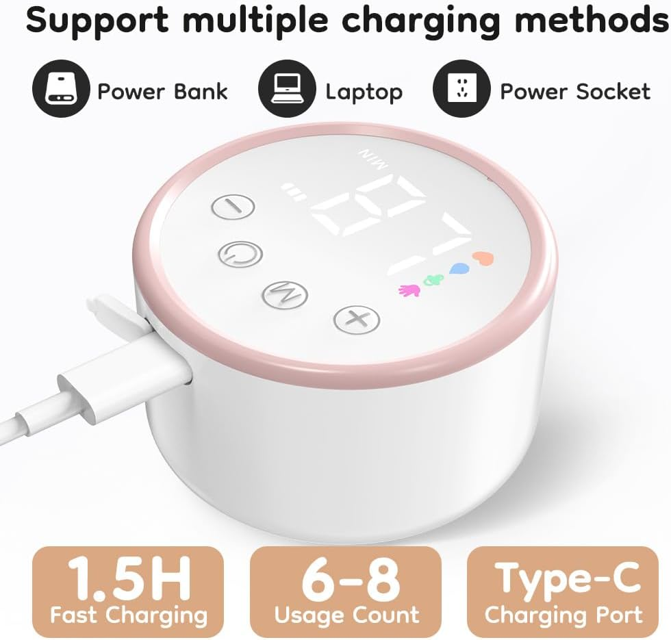 Hands-Free Breast Pump EB29 Pink, Wearable Pump with Comfortable Double-Sealed Flange(19Mm 24Mm 27Mm), Painless & Silent, 4 Modes & 12 Levels Memory Function for Easy Pumping, Smart Display，8-Piece Set image number 4