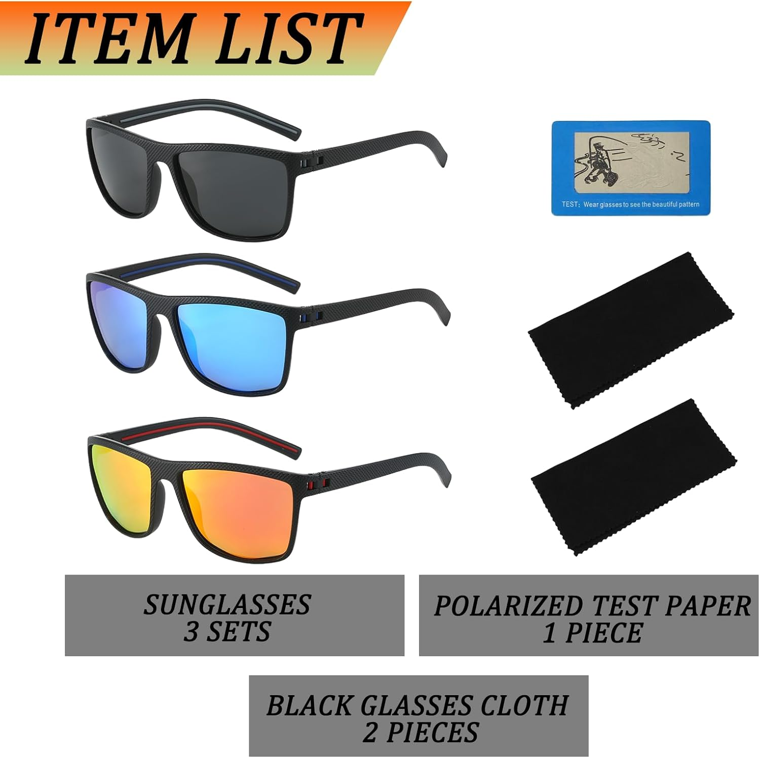 Jiayoulc 3PCS Unisex Polarized Sunglasses & Accessories UV400 Protection Rectangular Mens Women Sun Glasses Retro Eyewear for Outdoors Sports Golf Cycling Fishing Hiking image number 6