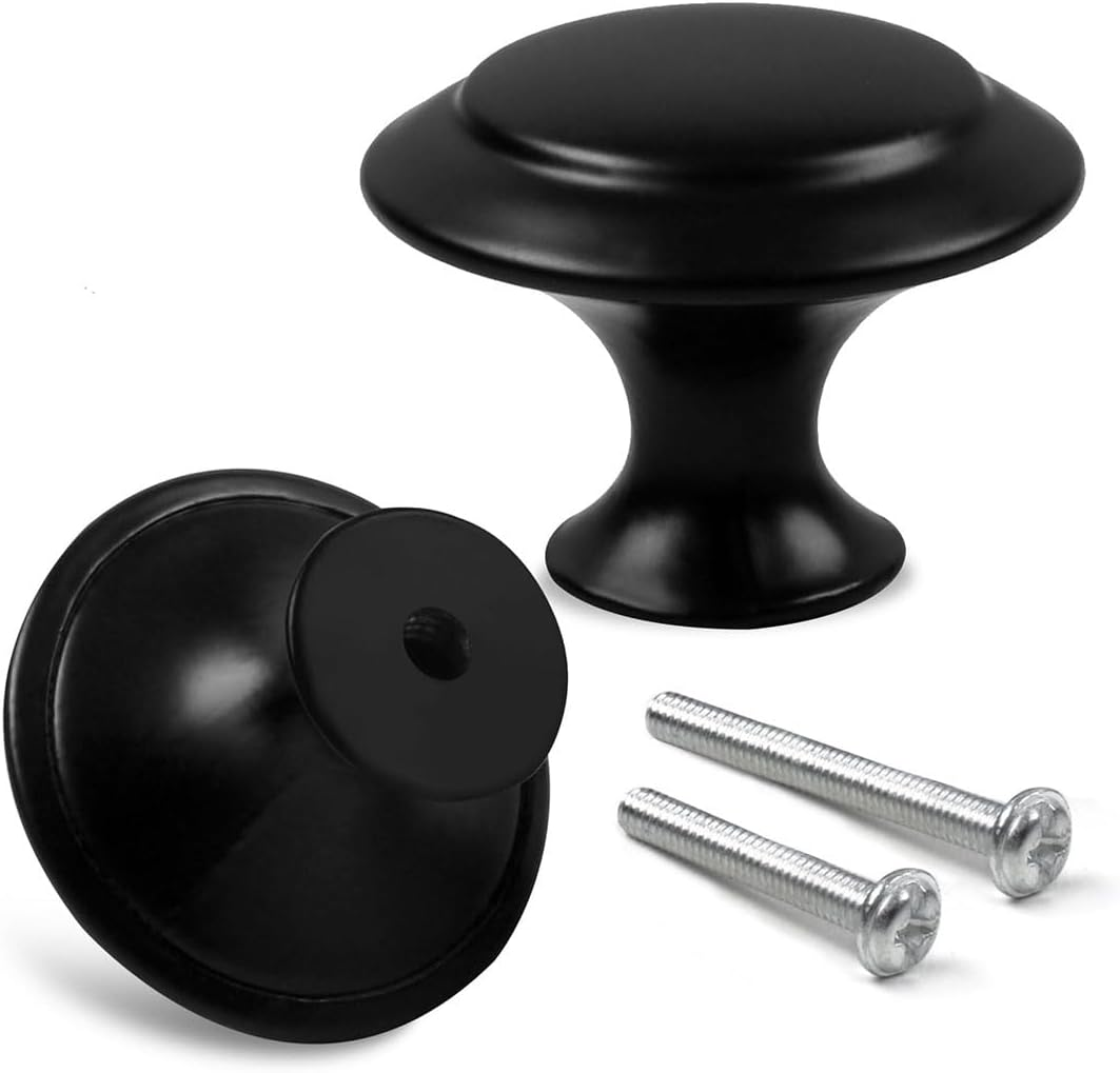 Black Cabinet Knobs, 30Pcs Cabinet Knobs with Screwdriver, round Ringed Kitchen Cabinet Pulls Cabinet Handles with Screws, Kitchen Cabinet Hardware, Matte Black Drawer Knobs for Dresser Cupboards Door image number 1