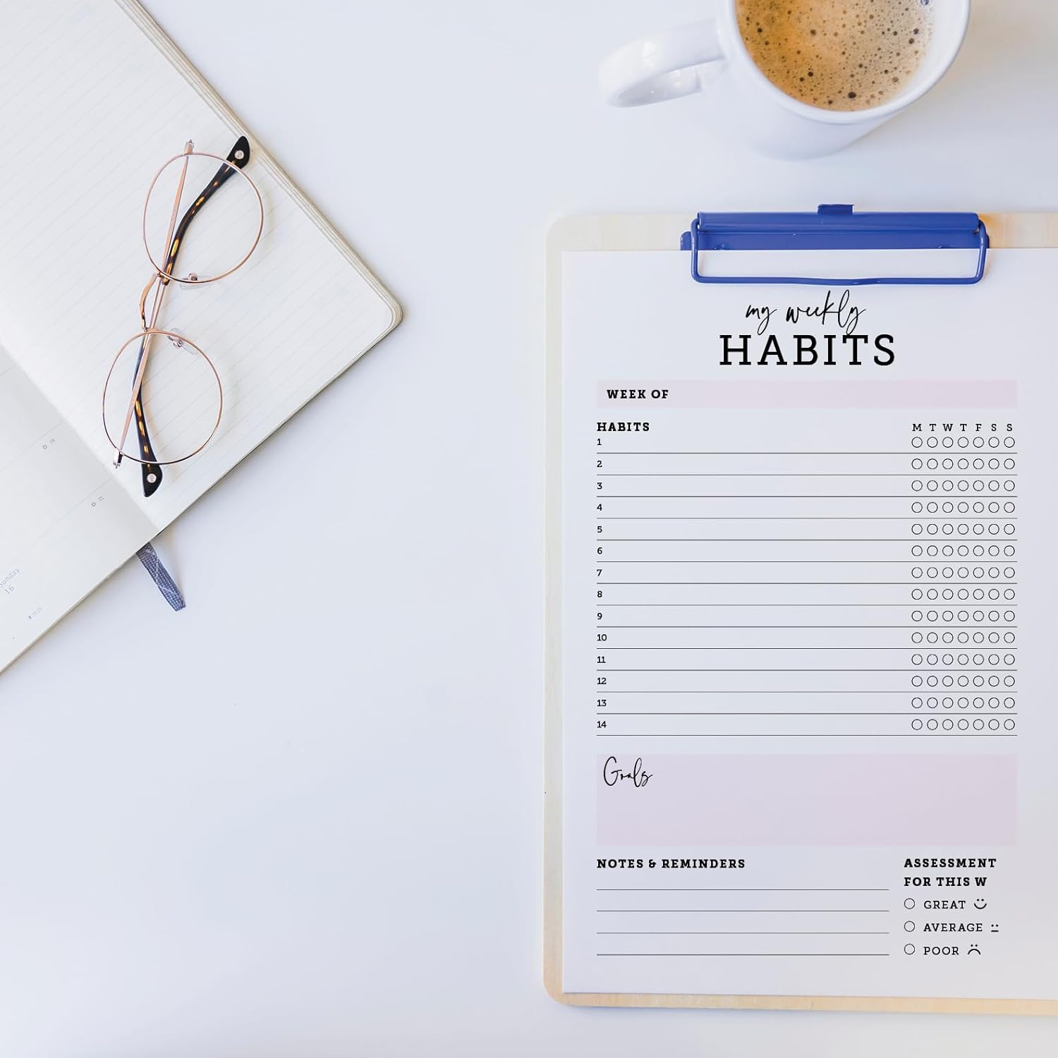 CARDAMONOLY Habit Tracker Notepad in Black and Light Pink- 50 Page Tear off Planning Pad - 6 X 9 - High Performance Planner - Chore Chart for Adults - Weekly Planner Undated - Self Care Planner image number 3