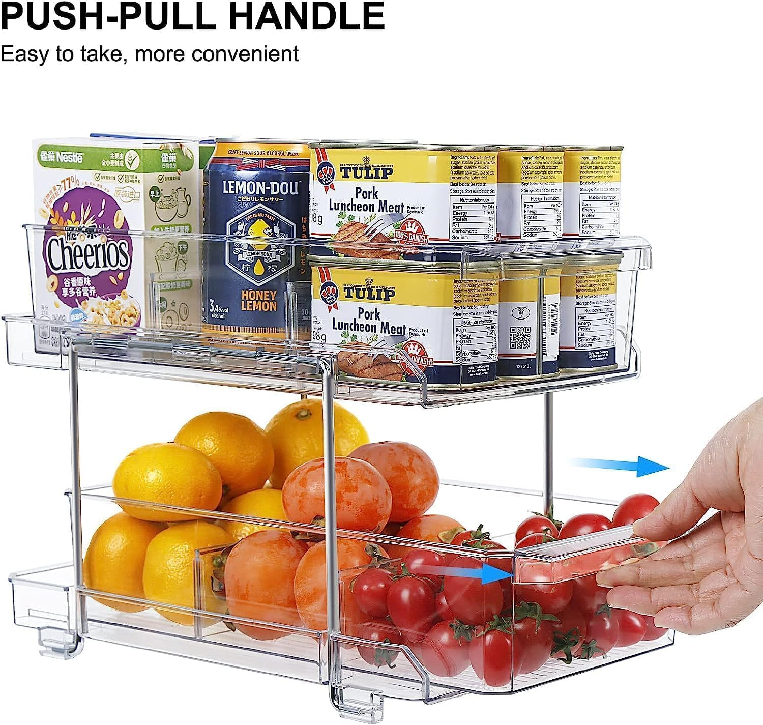 2 Tier Clear Pull Out Cabinet Organizer for Pantry Organiser, Medicine Cabinet Storage Bins, Kitchen Storage and Organisation, under Sink Storage Drawer Organiser for Countertop, Bathroom image number 2