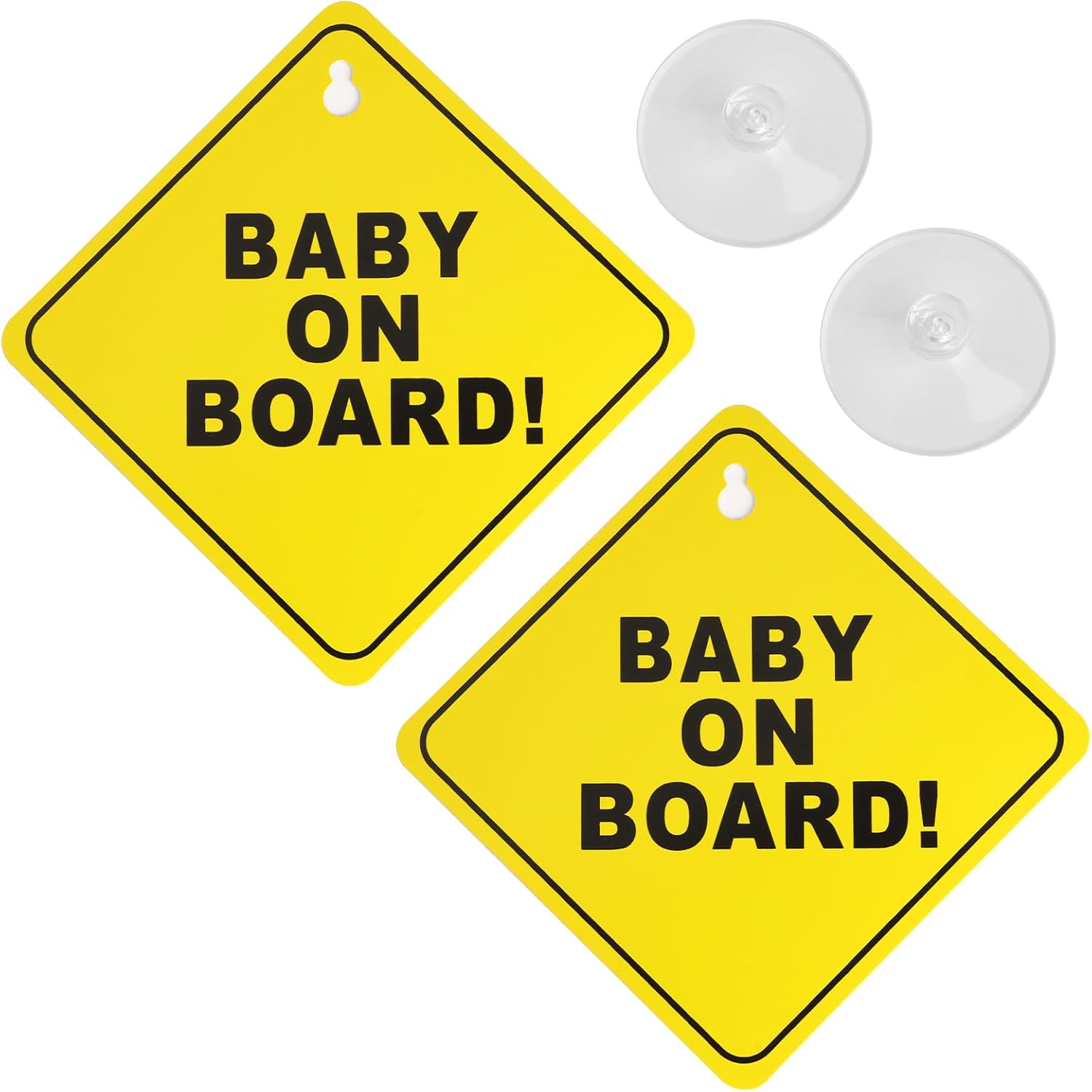 Baby on Board Car Stickers - 2Pc Reusable Safety Decals with Strong Suction Cups - 5"X5" High-Visibility Car Signs - Weatherproof & Removable for Child Safety (Yellow) image number 5