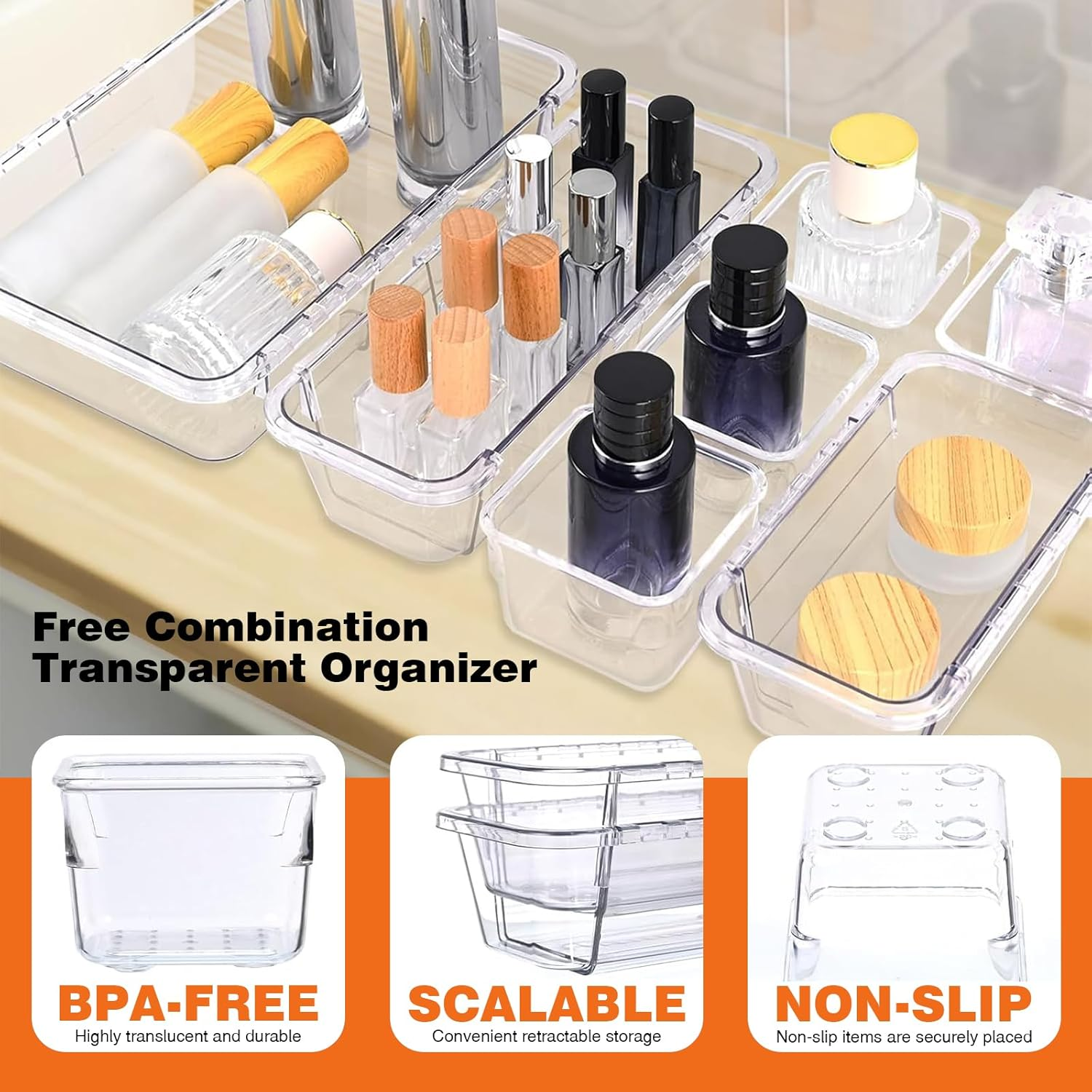 25 Pcs Adjustable Clear Plastic Drawer Organiser Set, 4 Sizes Desk Drawer Divider Organizers and Storage Bins for Makeup, Jewelry, Gadgets for Kitchen, Bedroom, Bathroom, Office image number 5