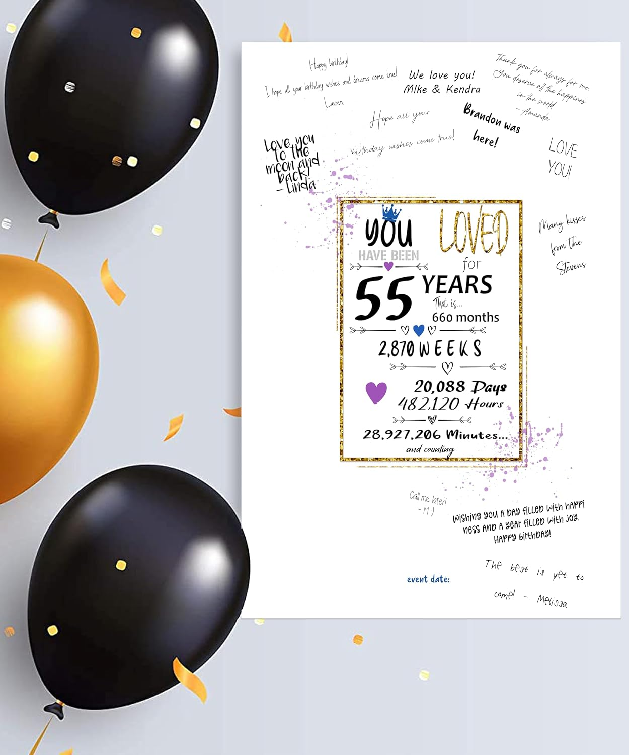 55Th Birthday Party Guest Book Poster - Table Centerpiece Decoration Banner for Women or Men Turning 55 Year Old - Sweet Guest Book Alternative - Size A3 Art Anniversary Keepsake Sign for Wishes image number 5