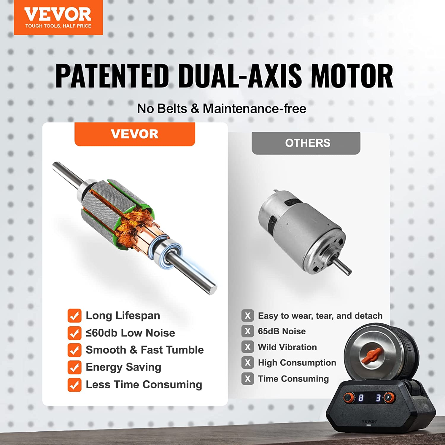 VEVOR Direct Drive 3LB Rock Tumbler Kit, 4-Speed/9-Day Timer,Professional Rock Polisher with Rough Gemstones/Grits/Jewelry Fastenings,Stone Polishing Kit for Family Fun Time,Stem Adults Kids image number 6