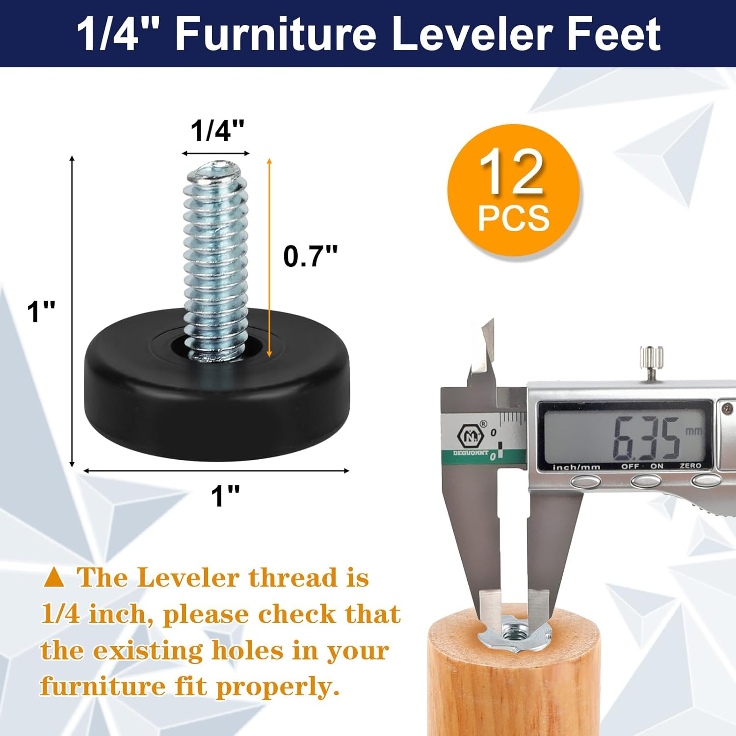 1/4" Thread Furniture Feet Levelers, 12 PCS Adjustable Furniture Feet Threaded Screw In, Leveling Feet Screw on Furniture Glide Leveling for Table, Cabinets, Chairs, Stool Legs image number 5