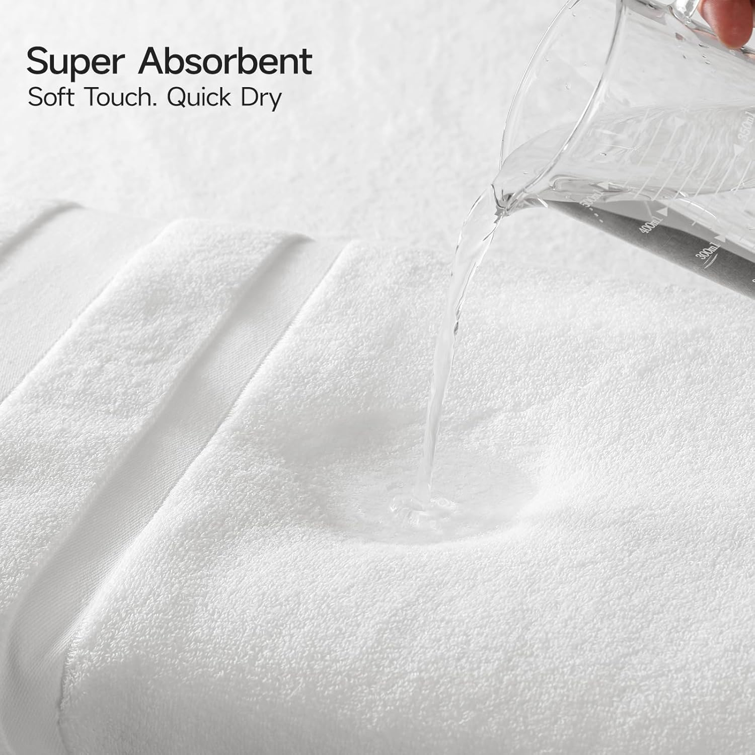 REDKISS 100% Cotton Bath Towels Set of 2, Extra Large Bath Sheets 35 X 70 Inches, 800 GSM, Quick Dry, Ultra Soft & Super Absorbent Bathroom Towel Sets for Bathroom, Gym, Spa, Pool & Hotel, White image number 7