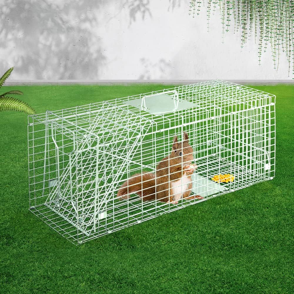 Gardeon Mouse Trap, 79 X 28 X 33Cm Guinea Pig Rat Rabbit Cage Possum Rats Fox Cat Humane Mice Traps Small Animals Cages for Indoor Outdoor Farm Backyard, Automatic Door Lock Collapsible Silver image number 1