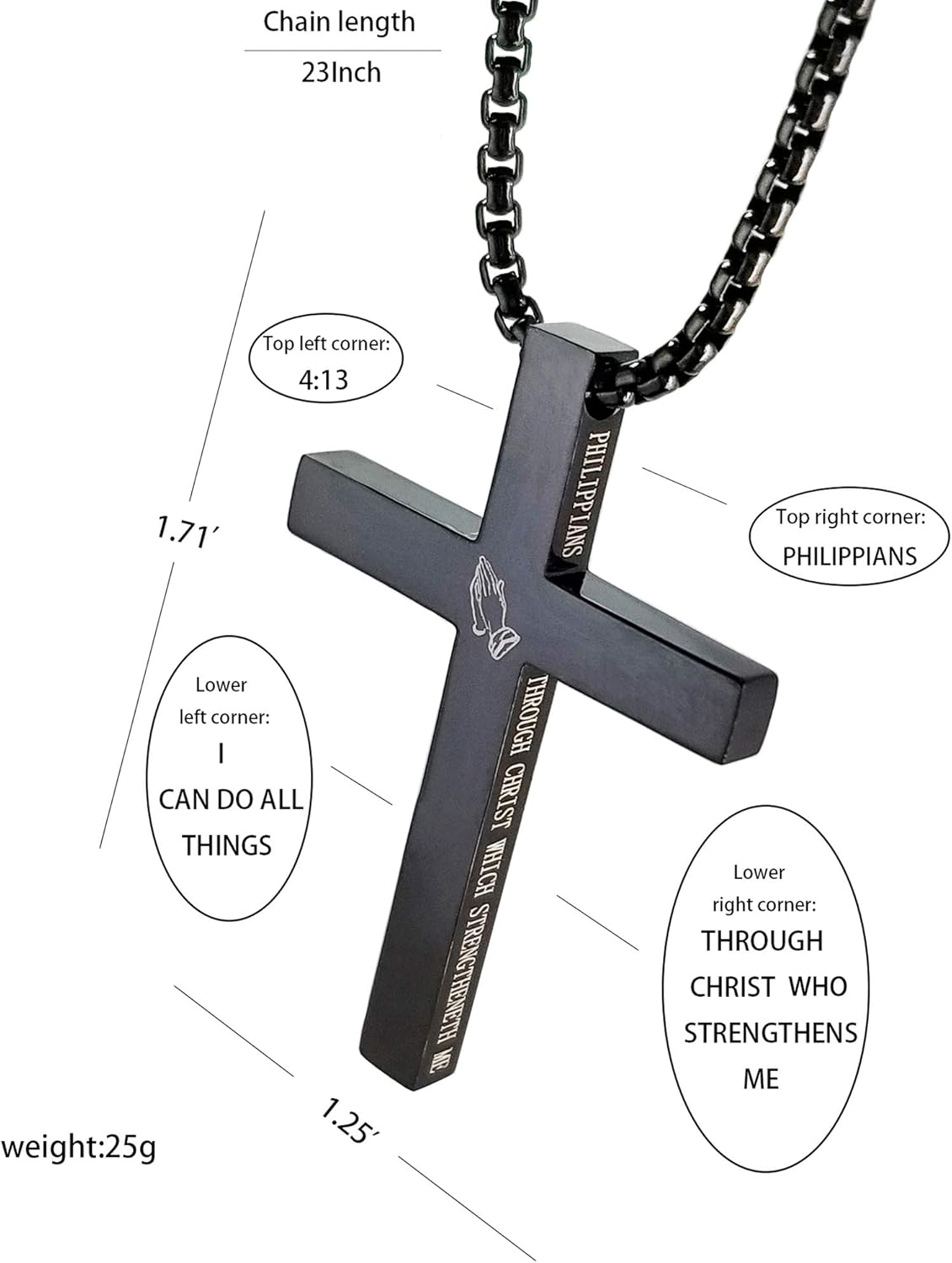 Kougemou Cross Necklace Stainless Steel Necklace Religious Bible Verse Pendant Crucifix Necklace Faith Jewelry with 22' Chain - Silver image number 4