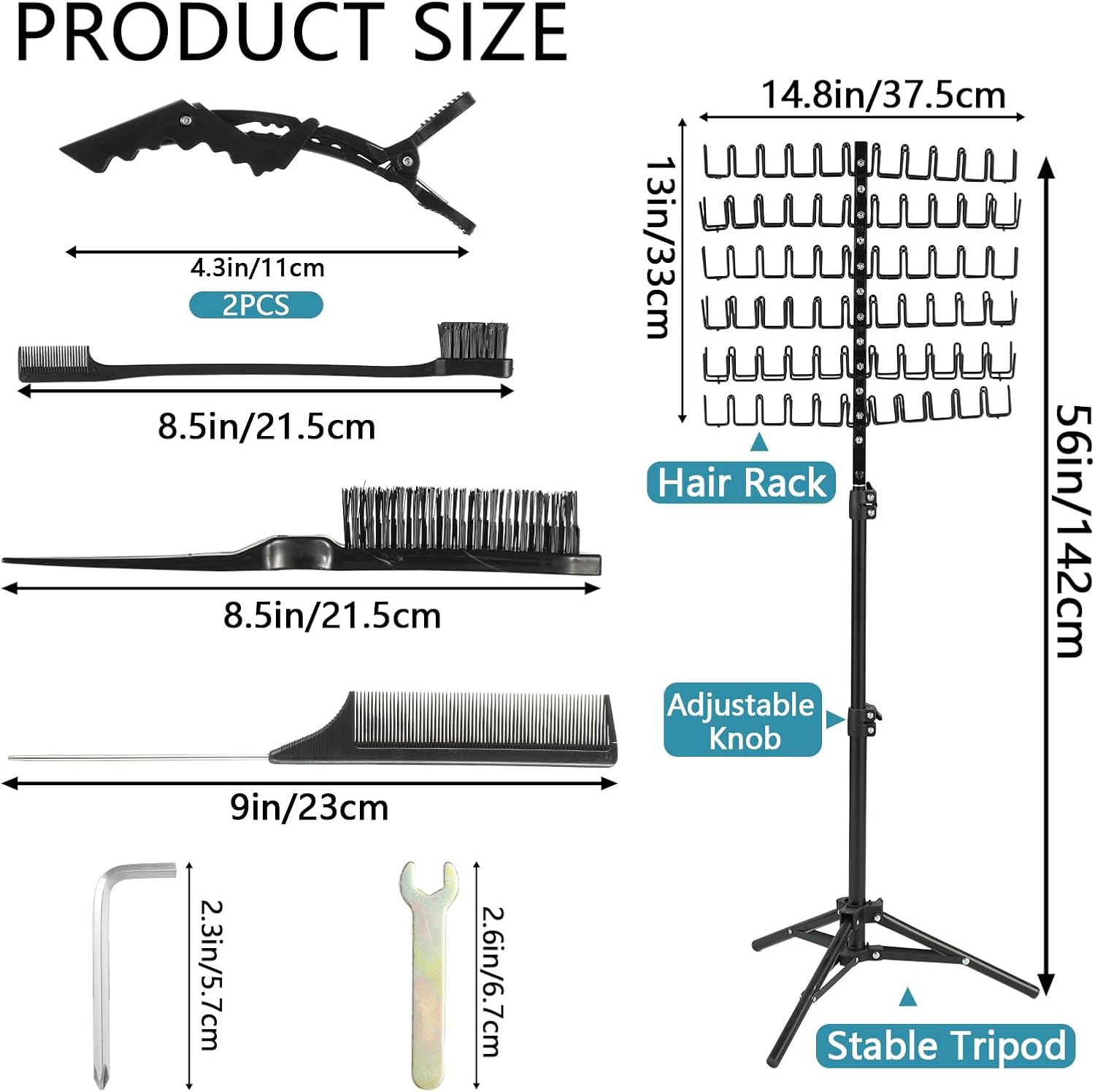 144 Pegs Braiding Hair Rack Standing Extension Holder Hanger Height Adjustable Braiding Hairs Stand for Hair Braiding Rack with Stylist Hair Braiding Tools for Stylists, Black image number 3