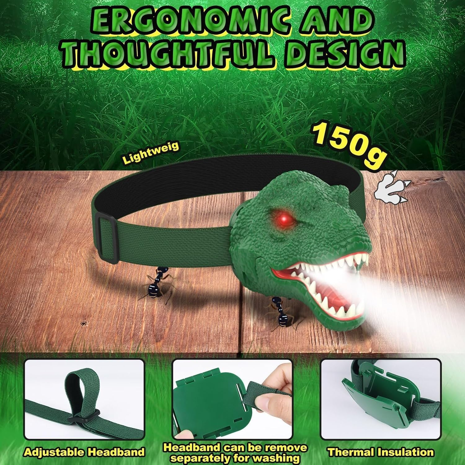 Tootoo Dinosaur Headlamp for Kids with Adjustable Headband Camping Essentials image number 6