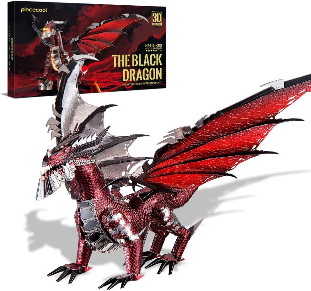 Piececool 3D Metal Model Kits-Black Dragon King, DIY 3D Puzzles for Adults Brain Teaser Puzzles Toys for Teens, Great Birthday New Year Gifts, 107 Pcs image number 1