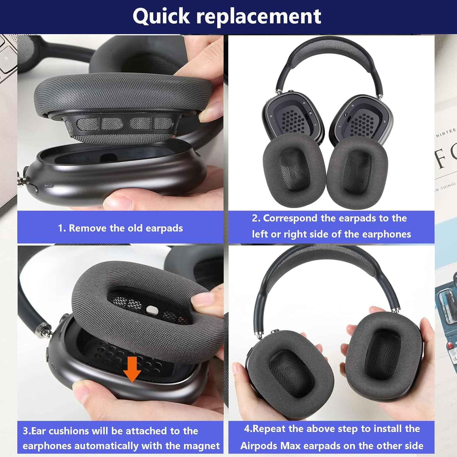 Raheem Replacement Ear Pads Compatible with Airpods Max Over-Ear Headphones, Premium Replacement Pads with Durable Mesh Fabric and Softer Foam, Airpods Max Accessories image number 4