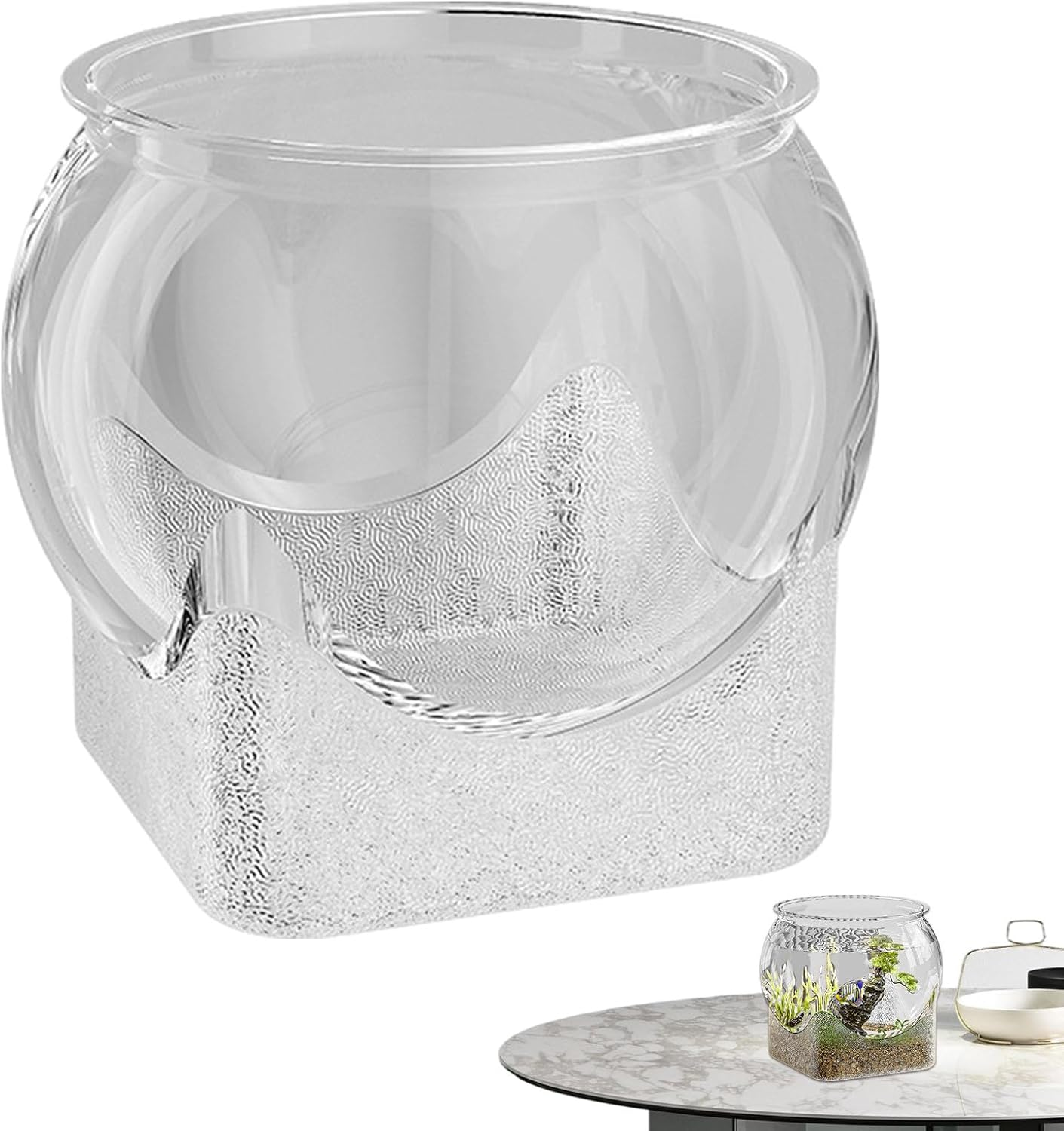 Round Fish Tank - Clear Aquarium Betta Fish Tank | Planter Decor for Home Living Room Bedroom Bathroom Desk Workplace Dorm