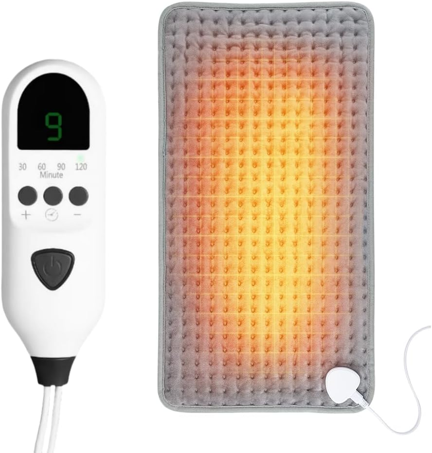 Electric Heating Pad, Soft Heated Pad with LCD Controller, 9 Heating Levels, 4 Gears Timing, Fast Heating & Machine Washable, Great for Back Neck Shoulder Belly Leg Arm, 60Cmx30Cm, Green