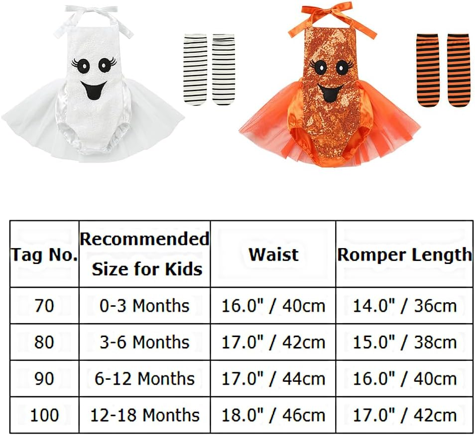 IMEKIS Newborn Baby Girls Ghost Pumpkin Costume Halloween Sequin Outfit with Socks Birthday Outfit Photo Shoot