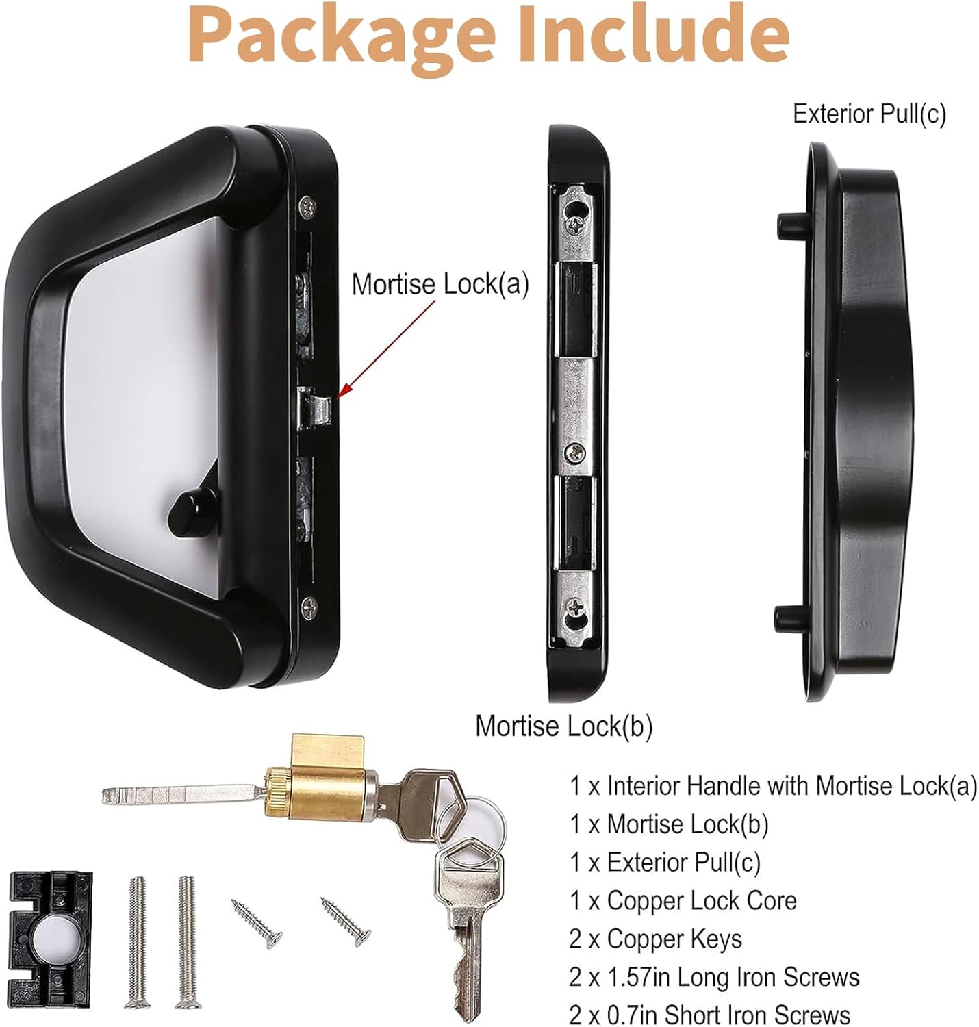 WYJREES Sliding Patio Door Handle Set with Mortise Lock, Suitable for Sliding Glass Patio Door Thickness from 1.5In to 2In, 4-15/16" Screw Holes, Need to Drill, Reversible Design, Keyed, Black image number 5