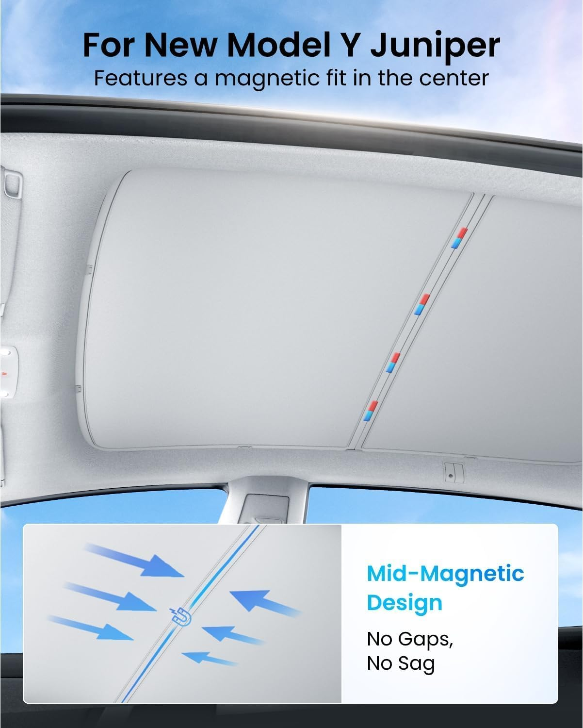 2025 Tesla New Model Y Juniper Sunshade Roof [No Gaps, No-Sagging] Magnetic-Mid Design Tesla Y Must-Have Accessories Heat Insulation Foldable Glass Shade for New Model Y Only, Beige Gray (Beige Gray)