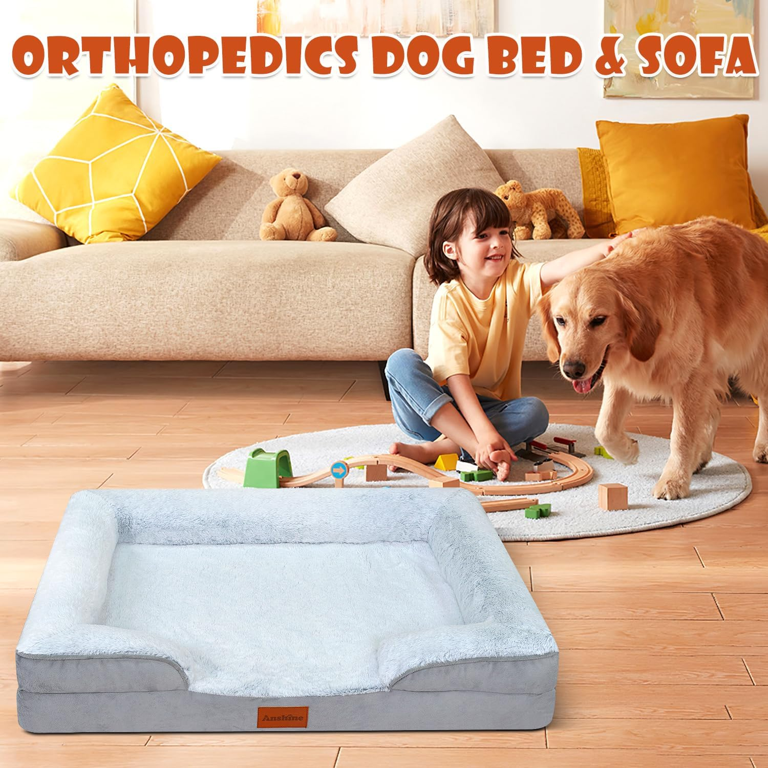 Anshine Memory Foam Large Dog Bed ，Orthopedic Pet Bed for Large Dogs, Ultra Comfortable Dog Sofa with Supportive Memory Foam Cushion, Durable & Washable Large Dog Beds for Joint Relief image number 5